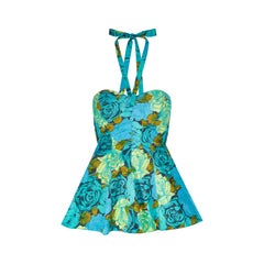 1950s Fantasie Turquoise Rose Print Two-piece Swimsuit