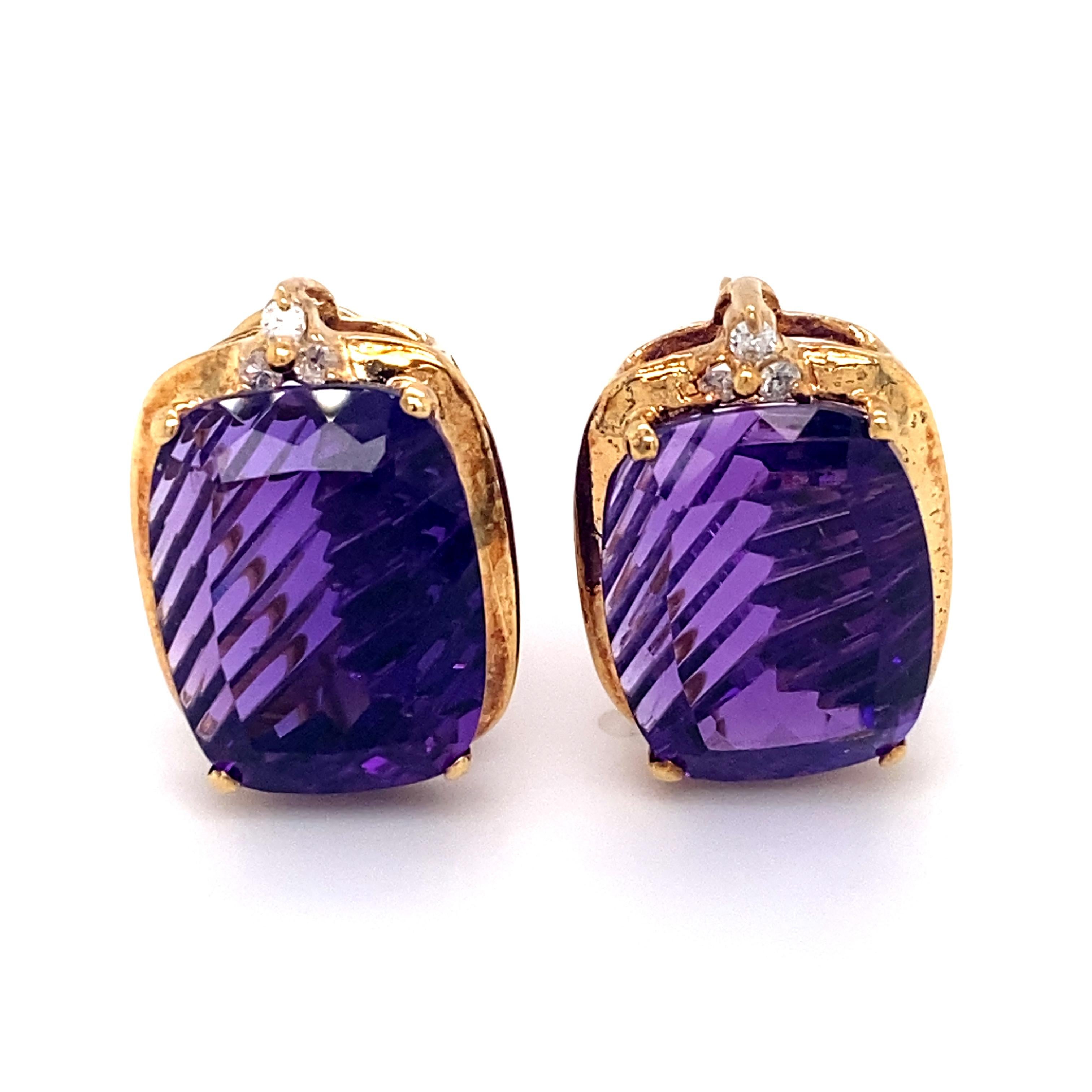1950s Fantasy Cut Amethyst and Diamond Earrings in 14 Karat Gold In Excellent Condition For Sale In Atlanta, GA