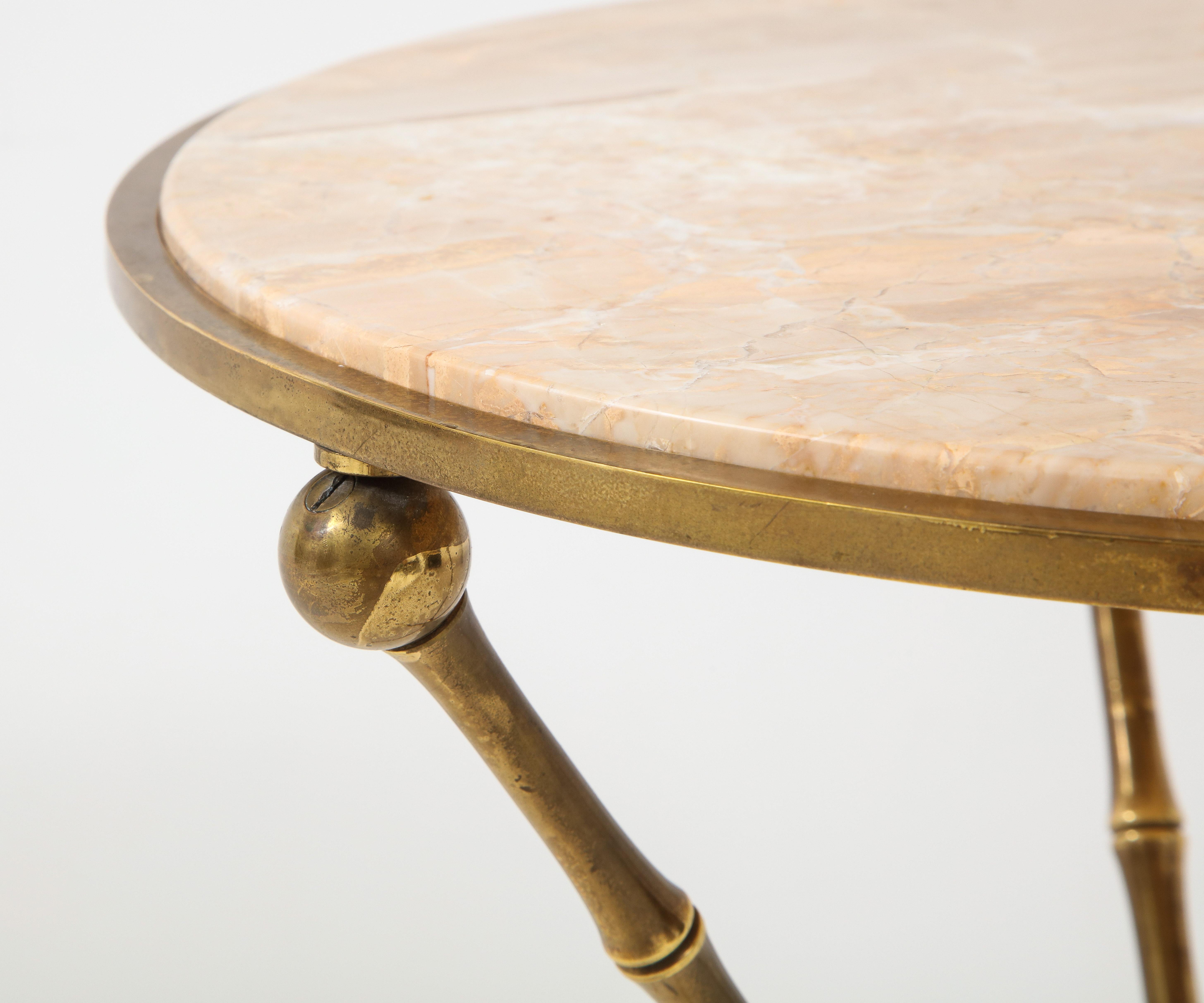 1950s Faux Bamboo Brass Tripod Side Table 4