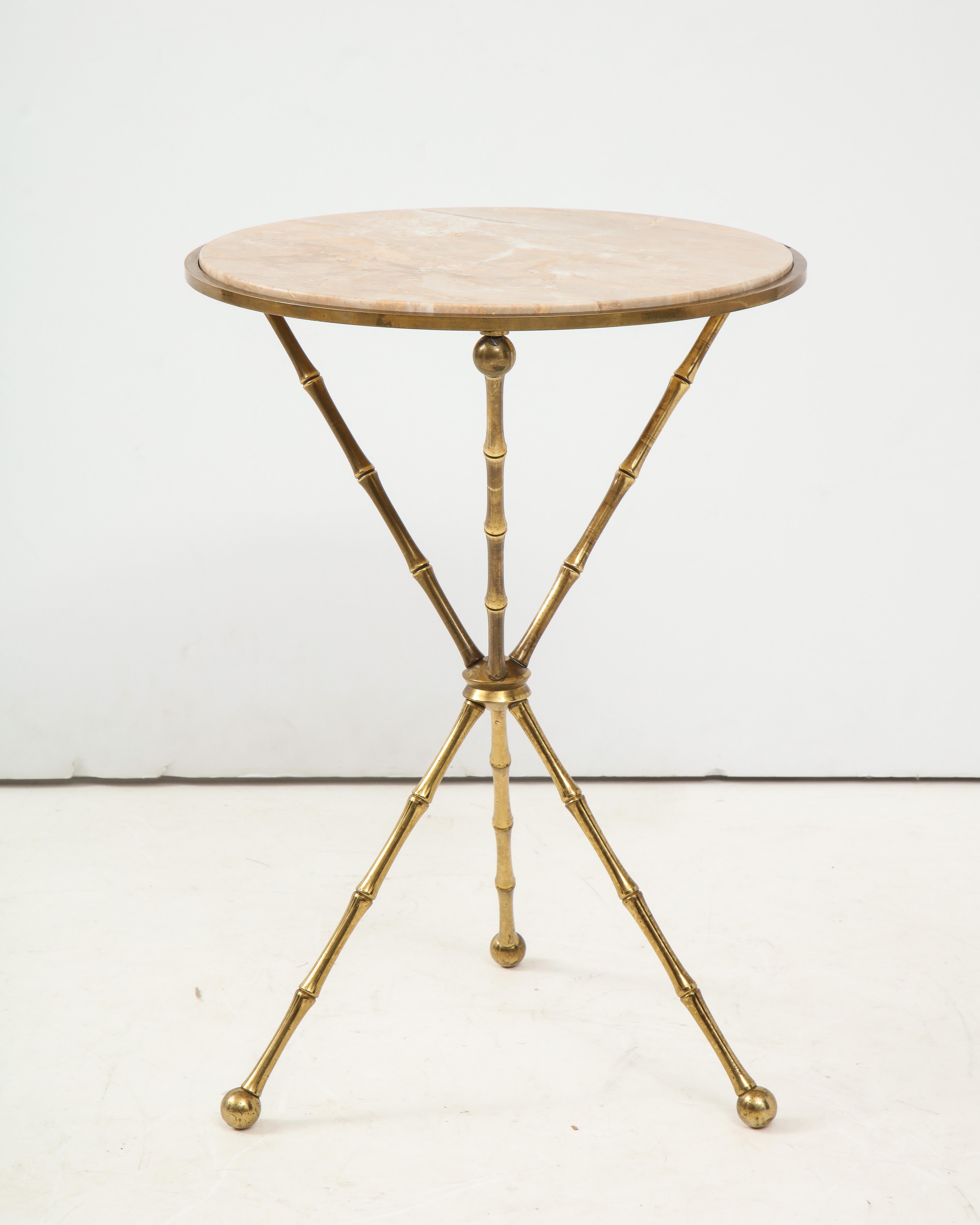 Mid-Century Modern 1950s Faux Bamboo Brass Tripod Side Table