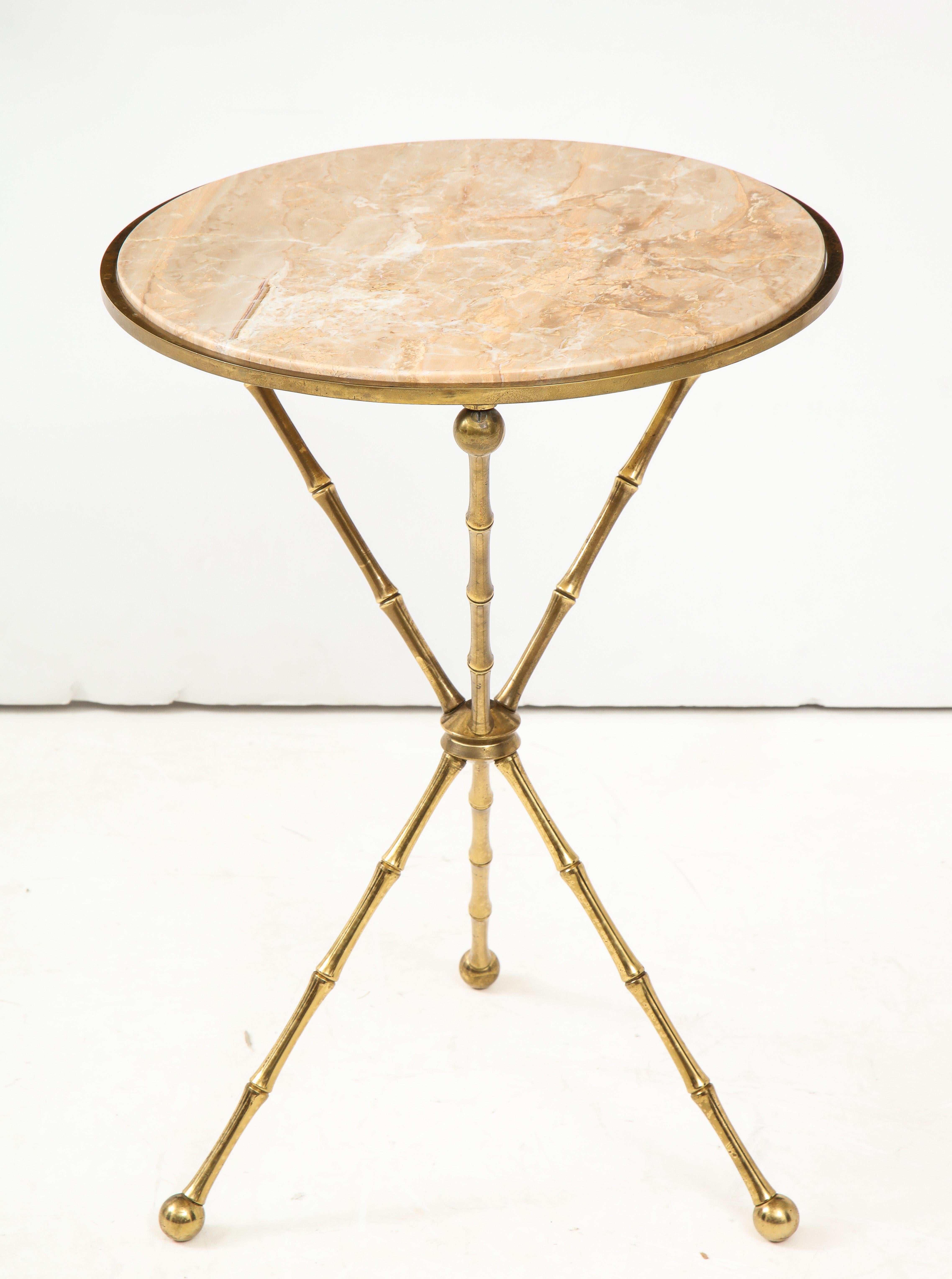 1950s Faux Bamboo Brass Tripod Side Table In Good Condition In New York, NY