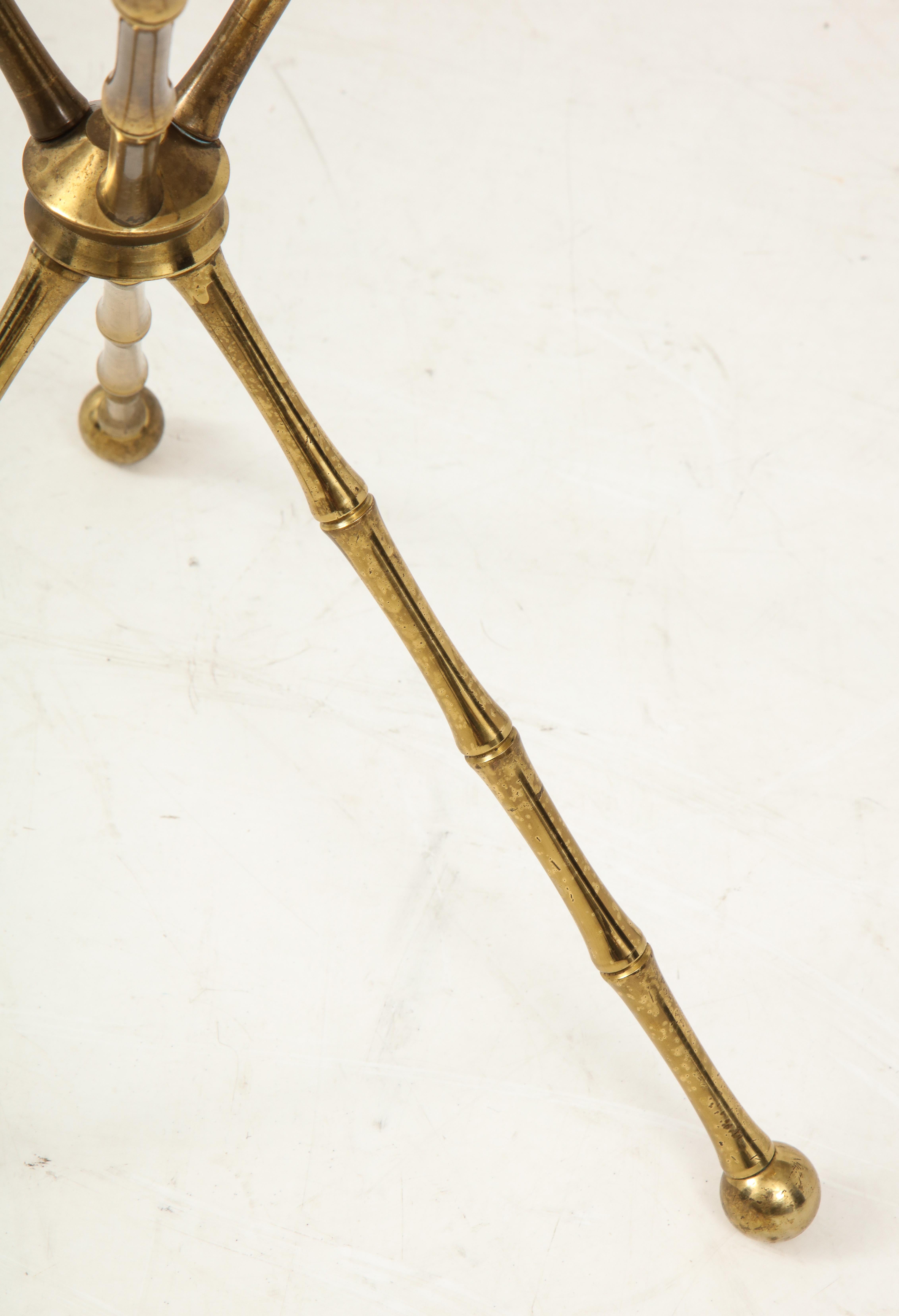 1950s Faux Bamboo Brass Tripod Side Table 1