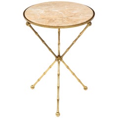 1950s Faux Bamboo Brass Tripod Side Table