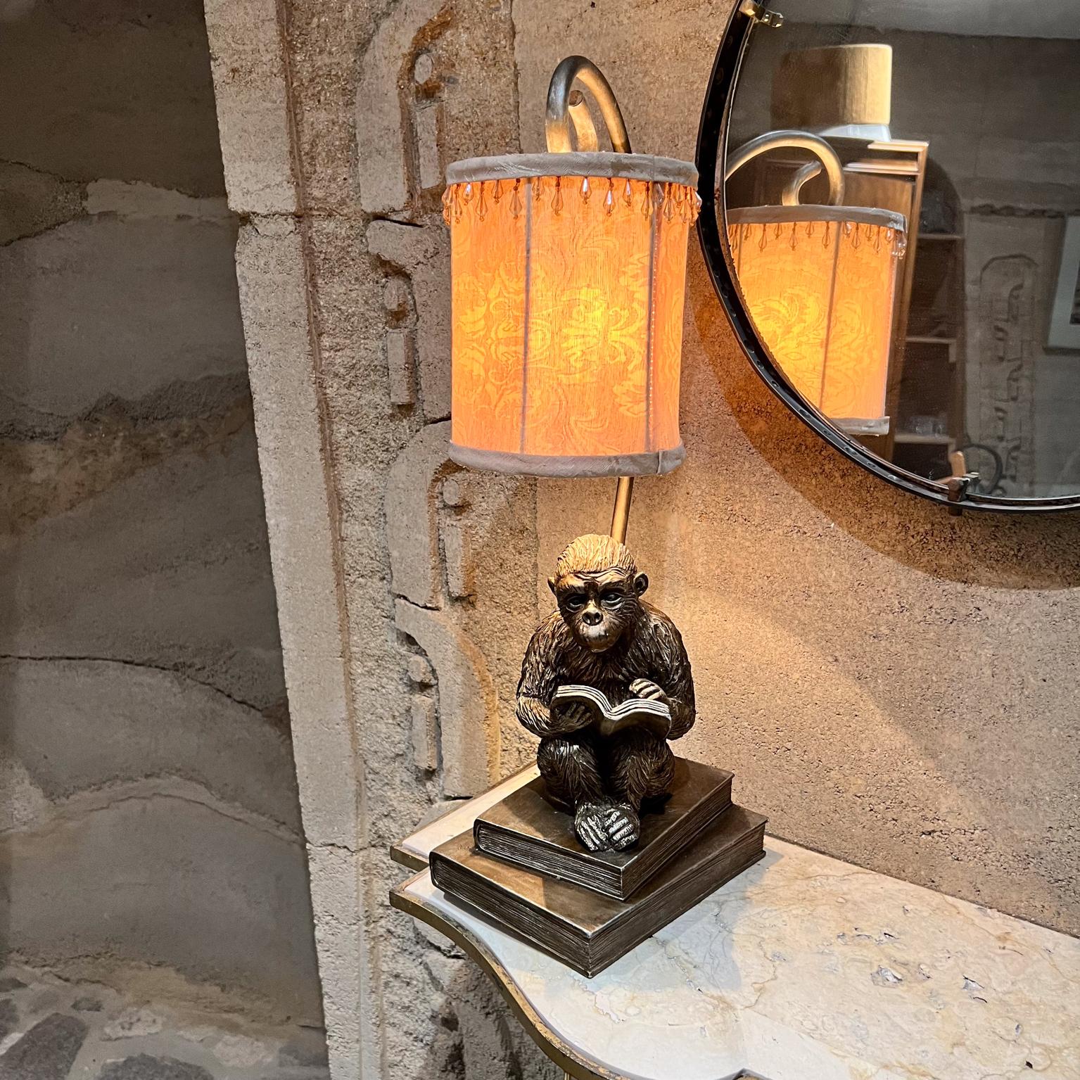 1950s Faux Bronze Table Lamp Chimp Monkey Reading 4