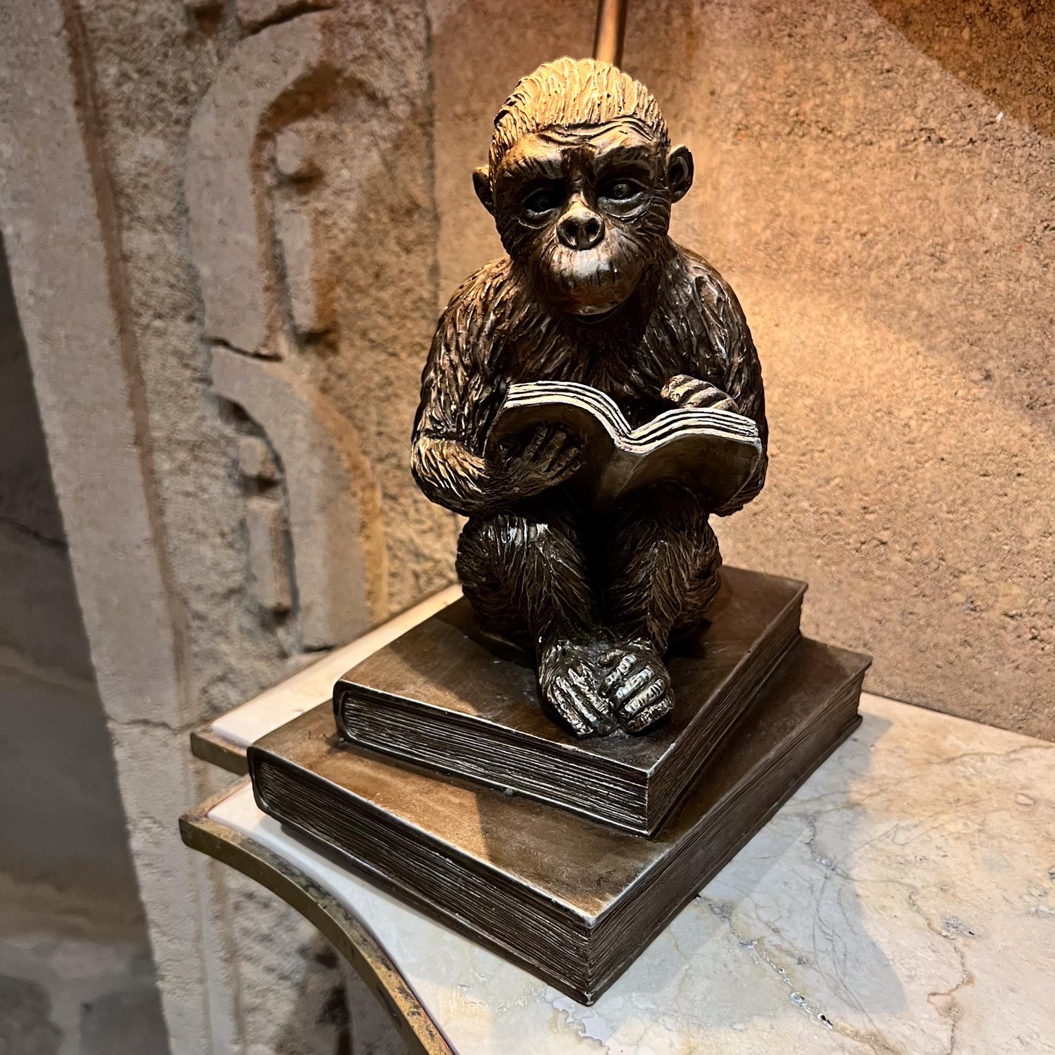 1950s Faux Bronze Table Lamp Chimp Monkey Reading 5