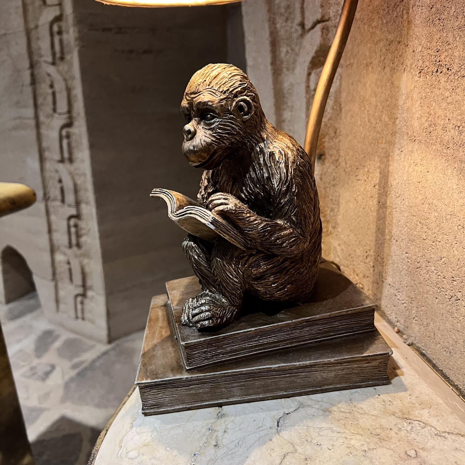 1950s Faux Bronze Table Lamp Chimp Monkey Reading 6