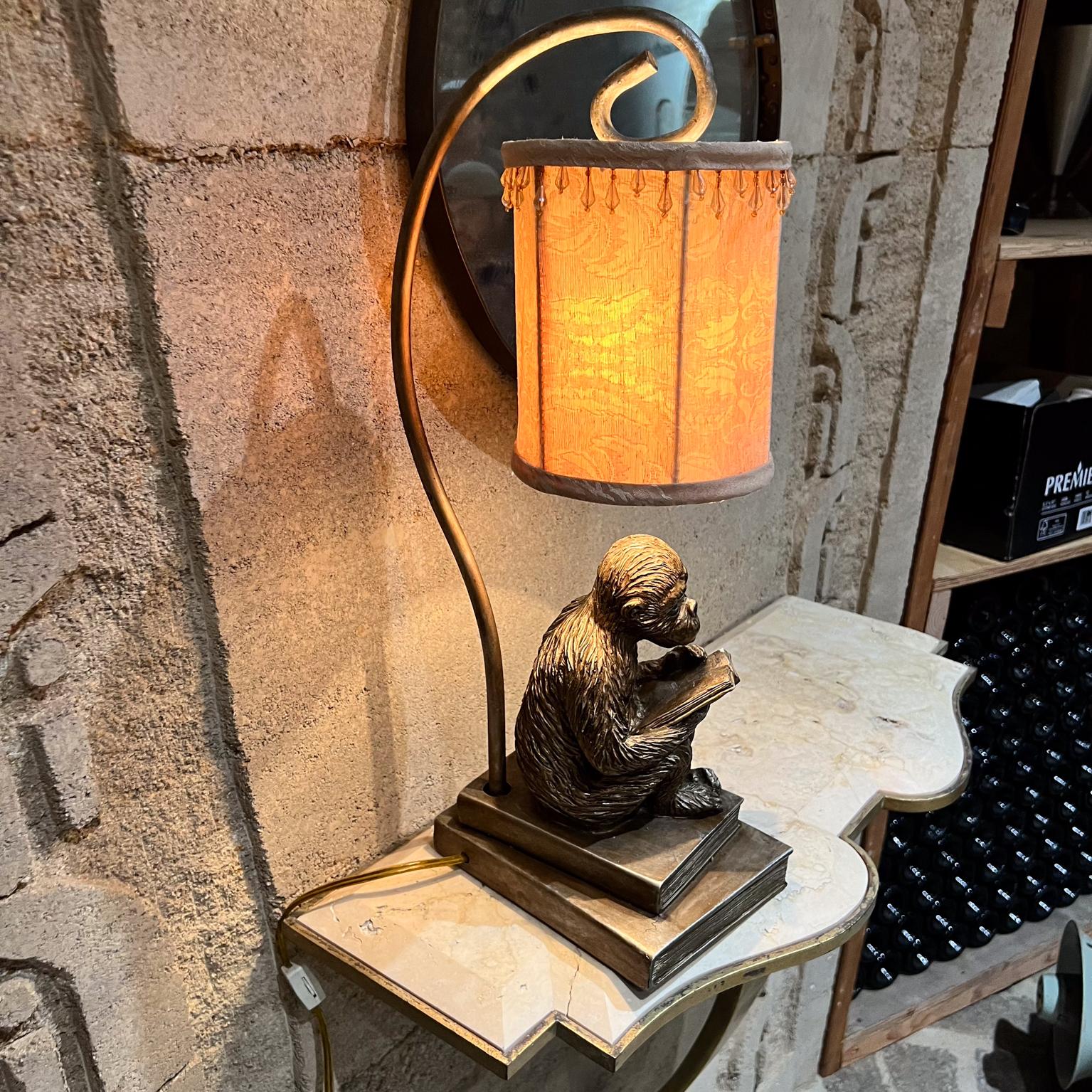 1950s Faux Bronze Table Lamp Chimp Monkey Reading 8