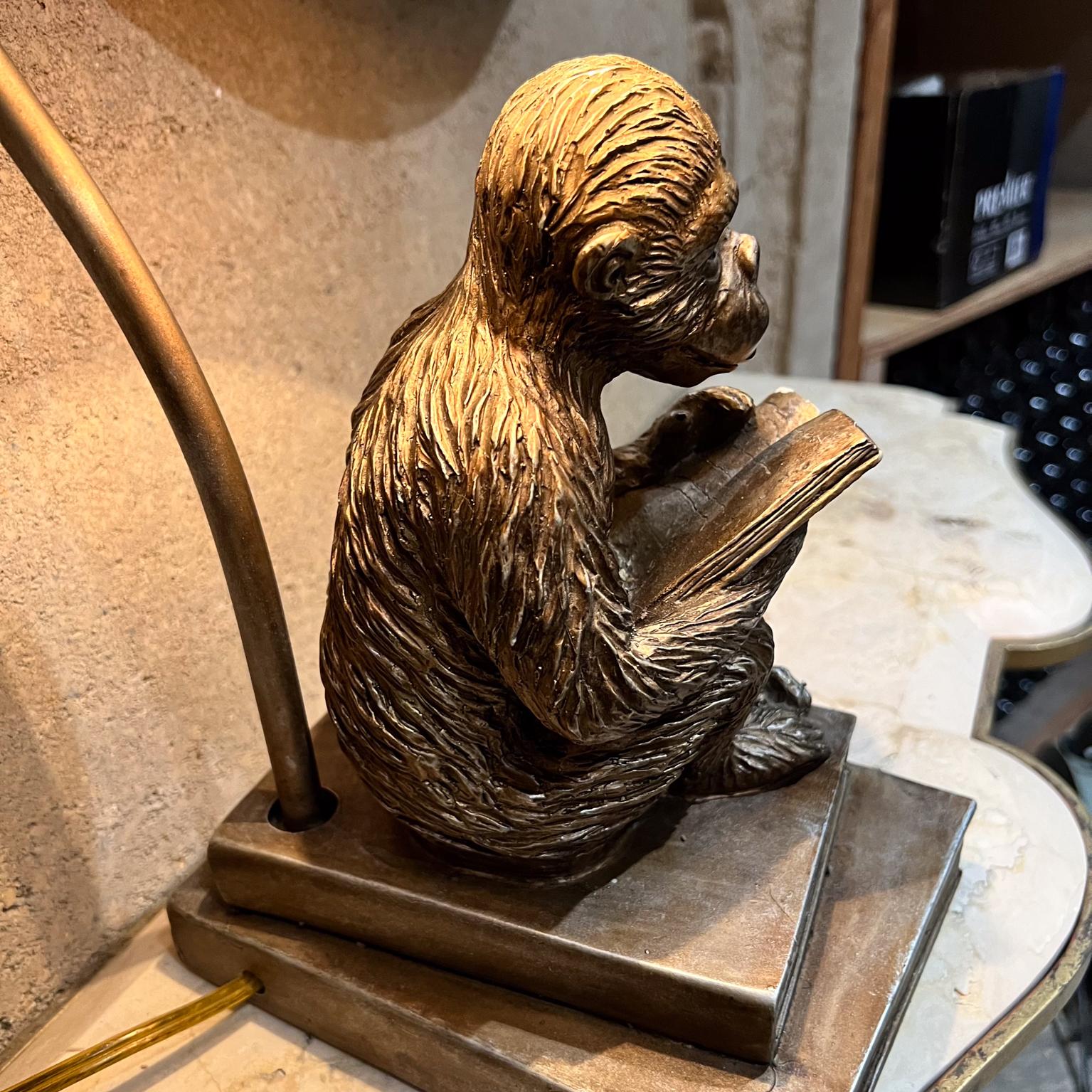 1950s Faux Bronze Table Lamp Chimp Monkey Reading 9