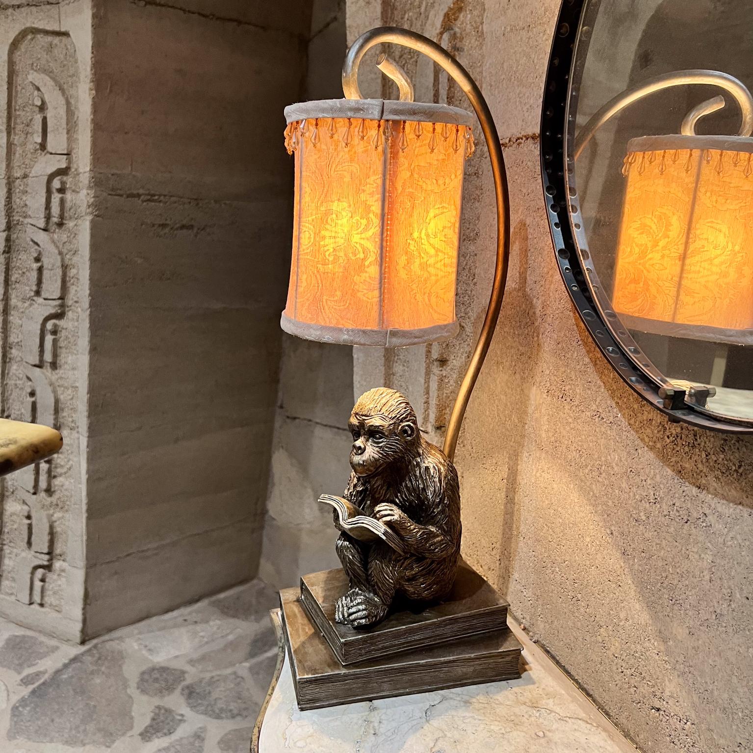 1950s Faux Bronze Table Lamp Chimp Monkey Reading In Good Condition In Chula Vista, CA