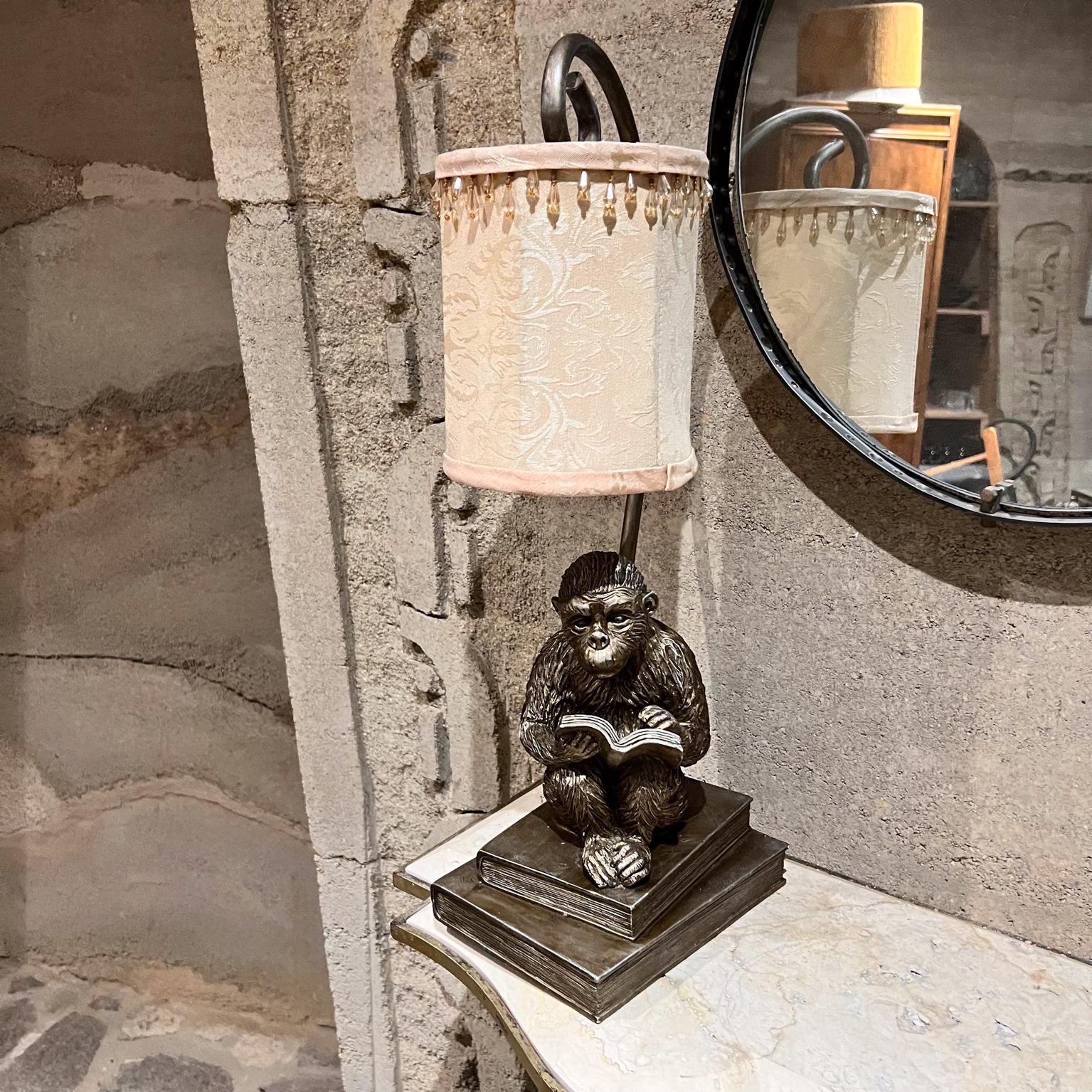 1950s Faux Bronze Table Lamp Chimp Monkey Reading 2