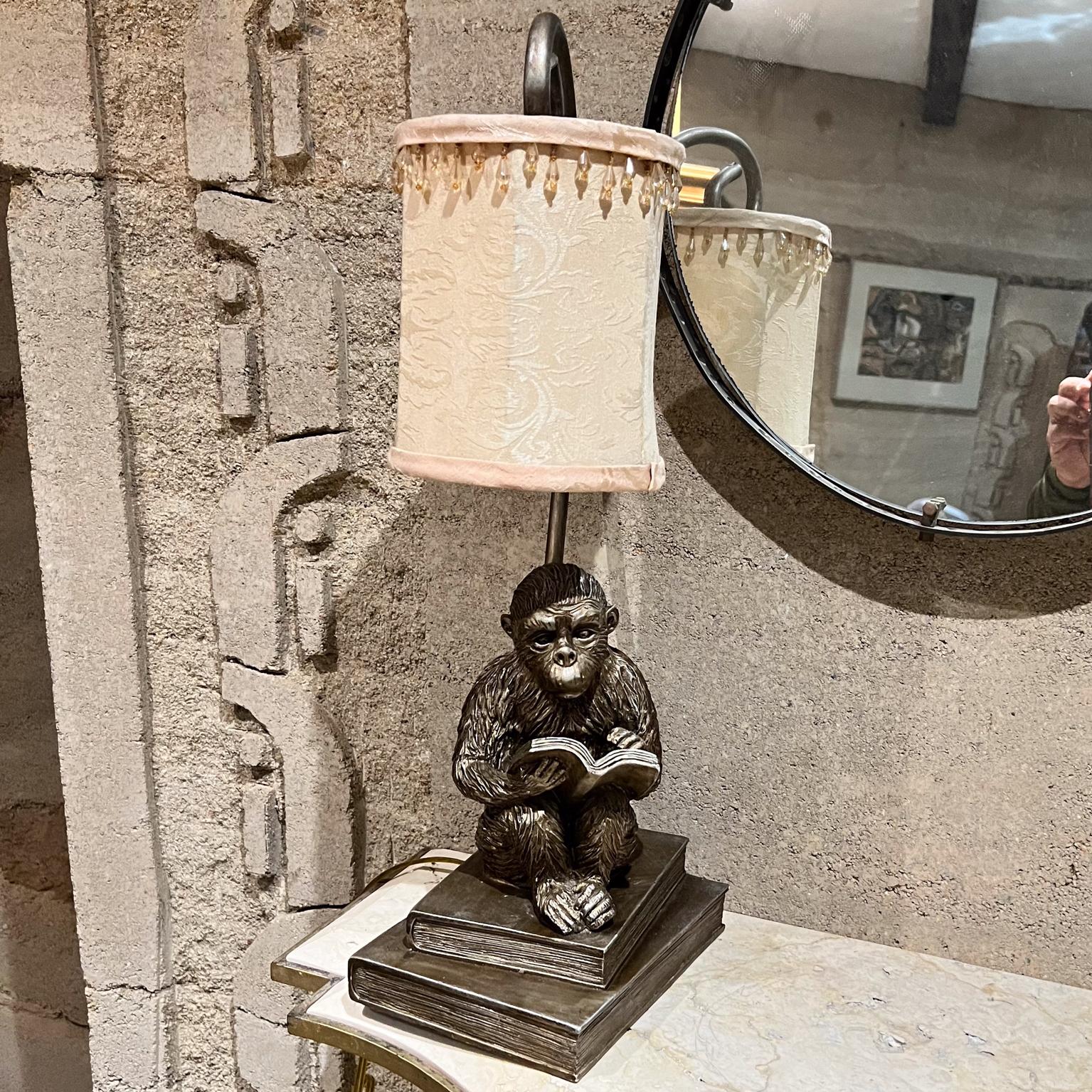 1950s Faux Bronze Table Lamp Chimp Monkey Reading 3