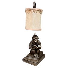 1950s Faux Bronze Table Lamp Chimp Monkey Reading