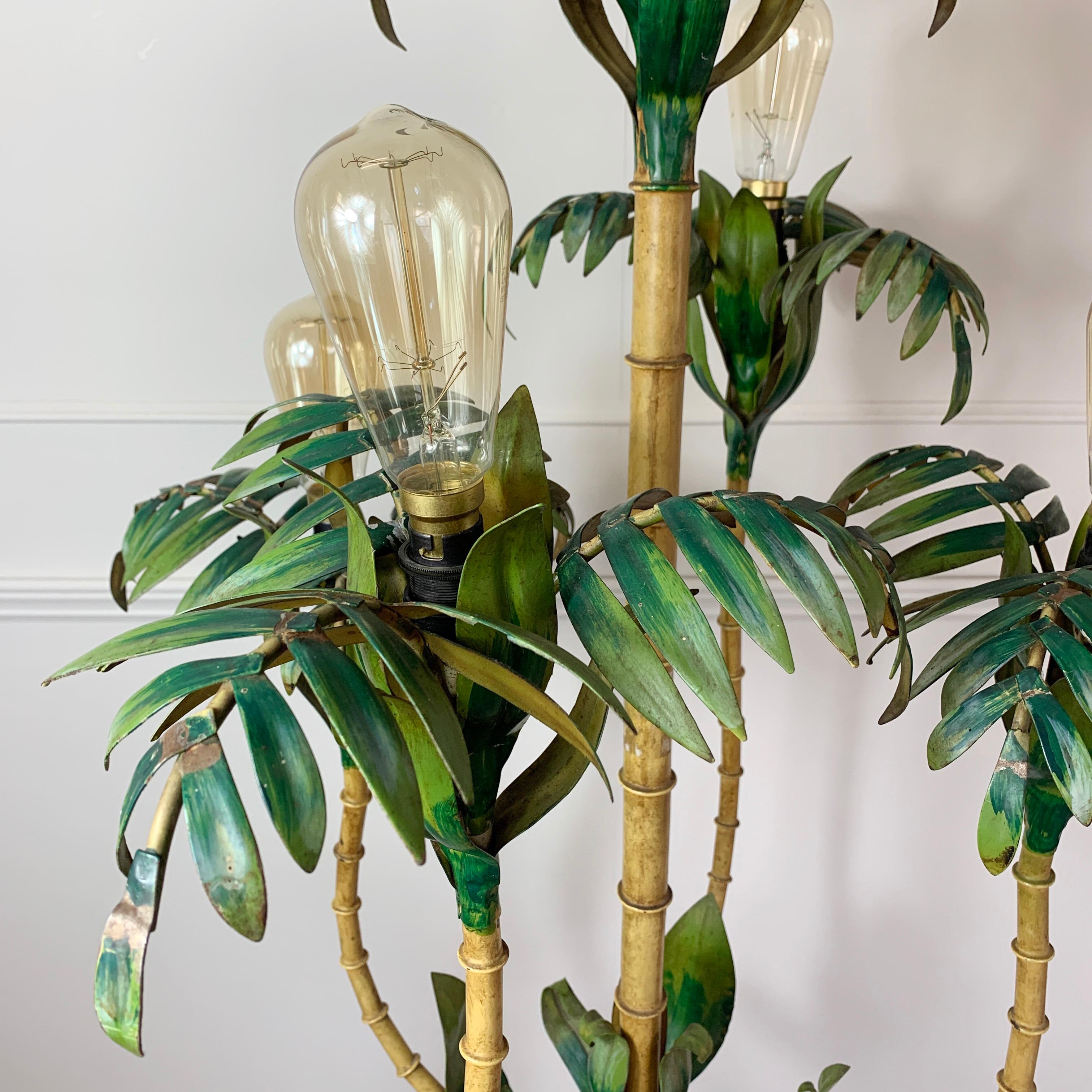 Mid-Century Modern 1950s Faux Italian Faux Bamboo Palm Tree Floor Lamp