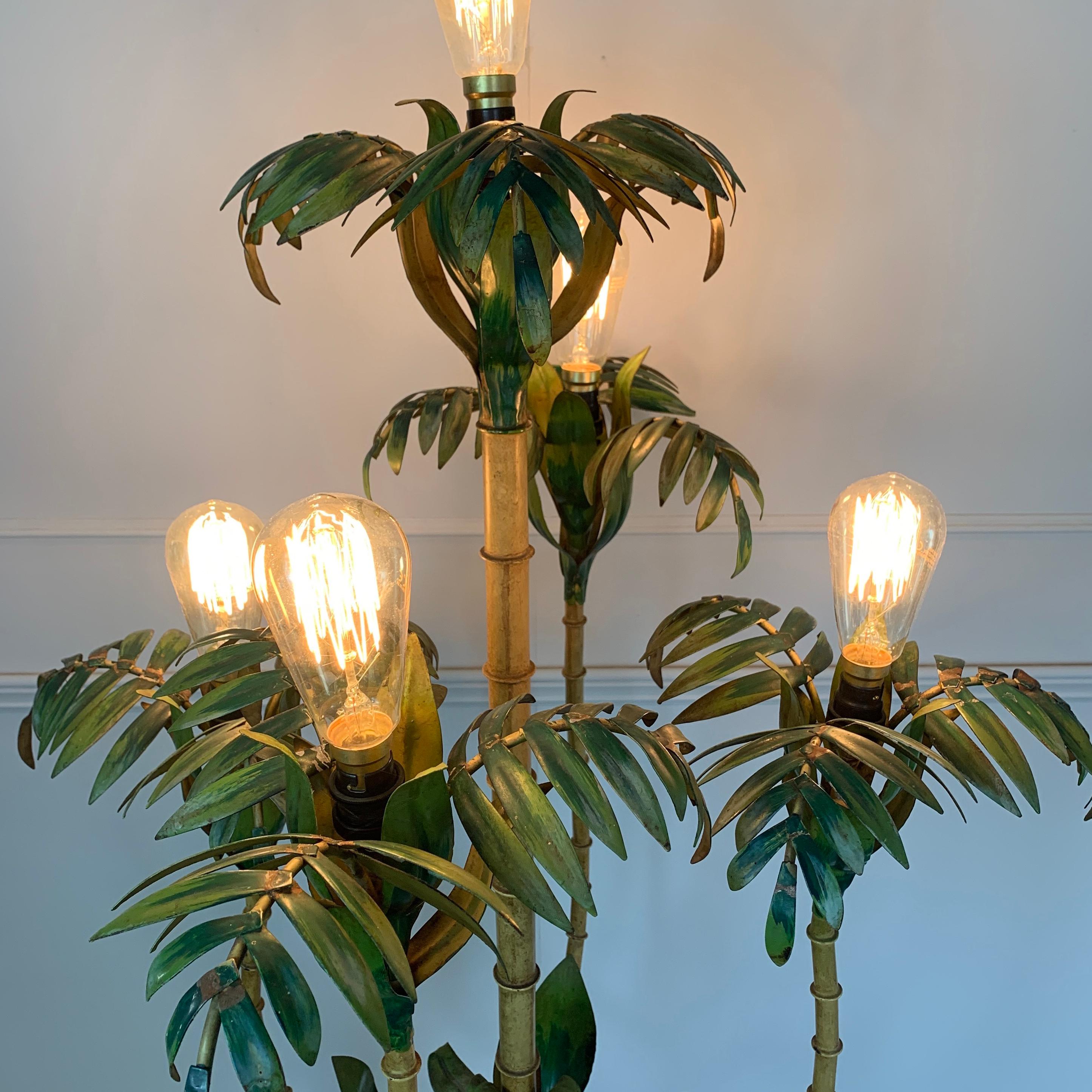 Hand-Crafted 1950s Faux Italian Faux Bamboo Palm Tree Floor Lamp