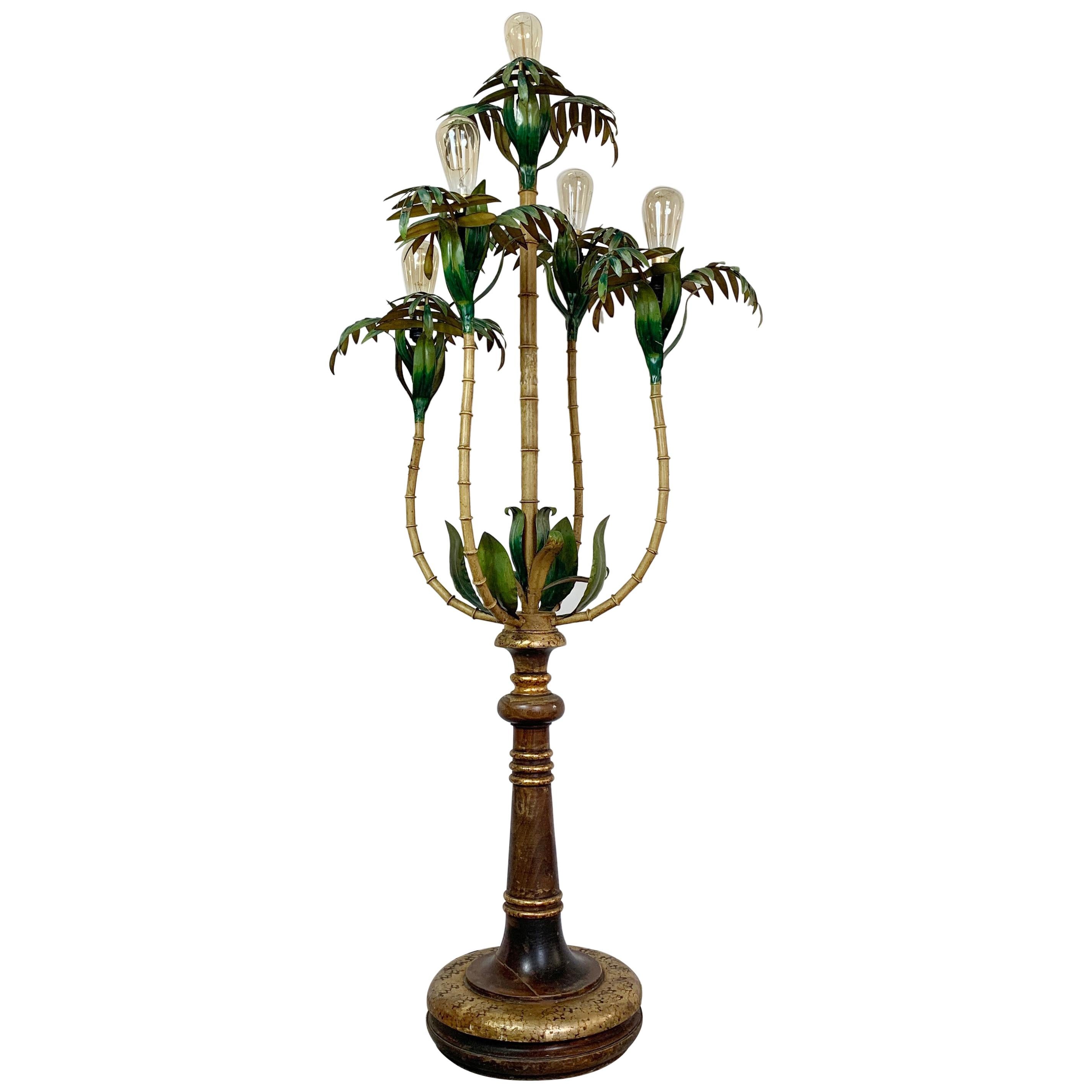 1950s Faux Italian Faux Bamboo Palm Tree Floor Lamp