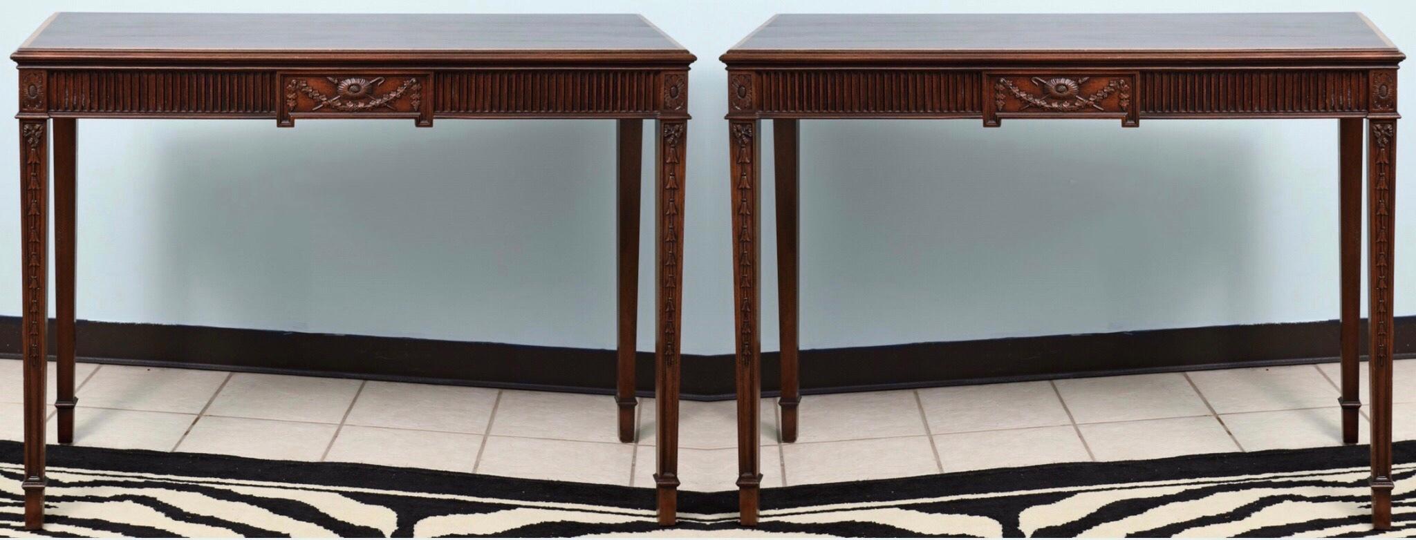 1950s Federal Style Inlaid Mahogany Console Tables by Kittinger, Pair 12