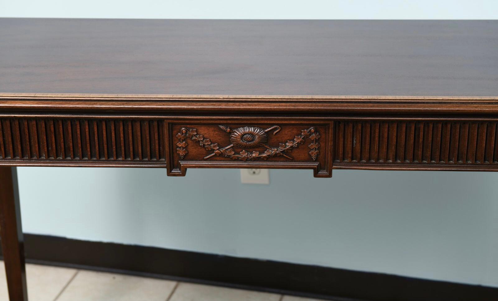 1950s Federal Style Inlaid Mahogany Console Tables by Kittinger, Pair 1