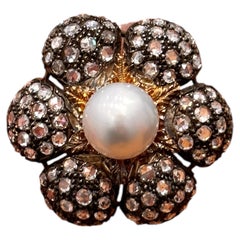 1950s Federico Buccellati Pearl and Diamond Flower Brooch
