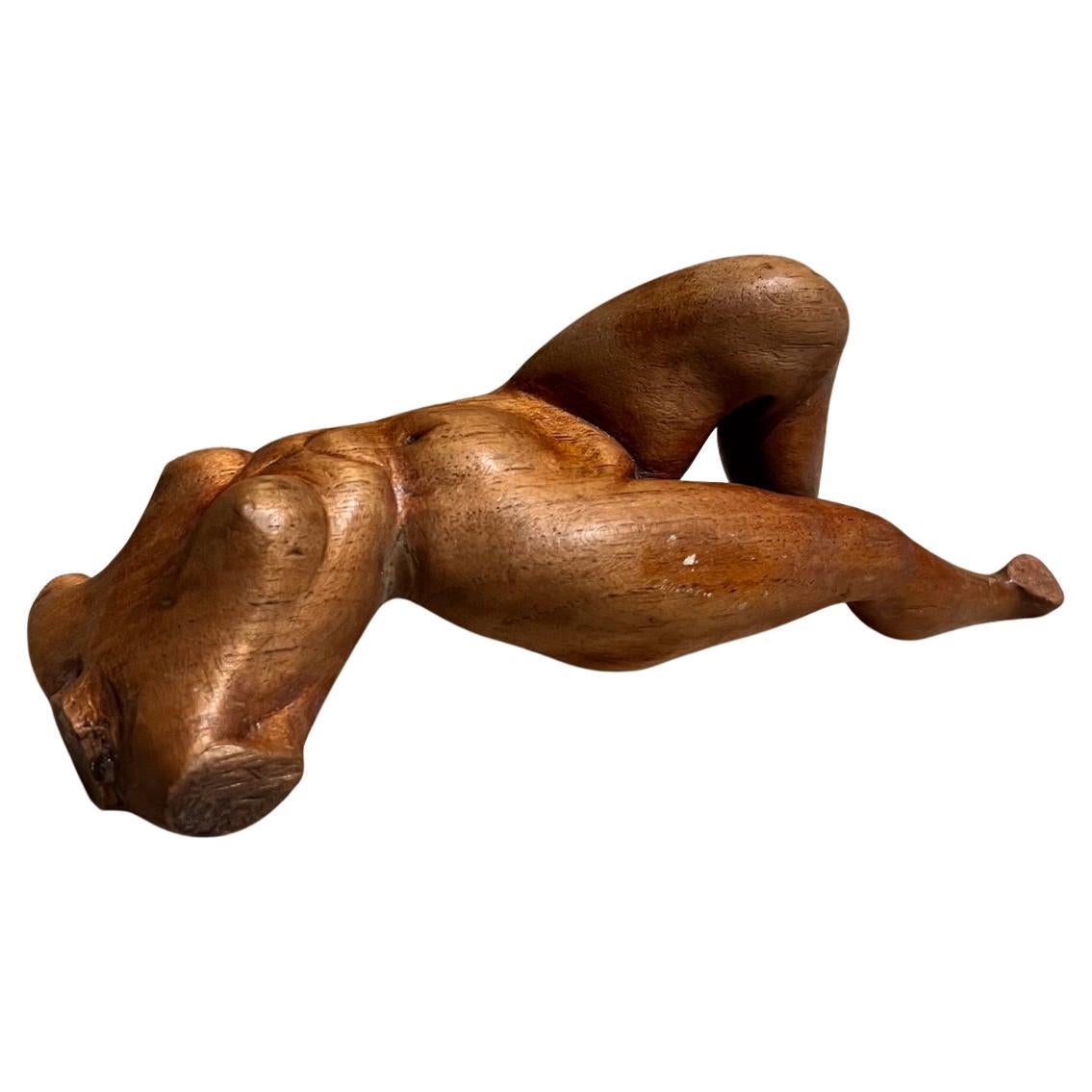1950s Female Nude Sculpture Hand Carved Mahogany Wood