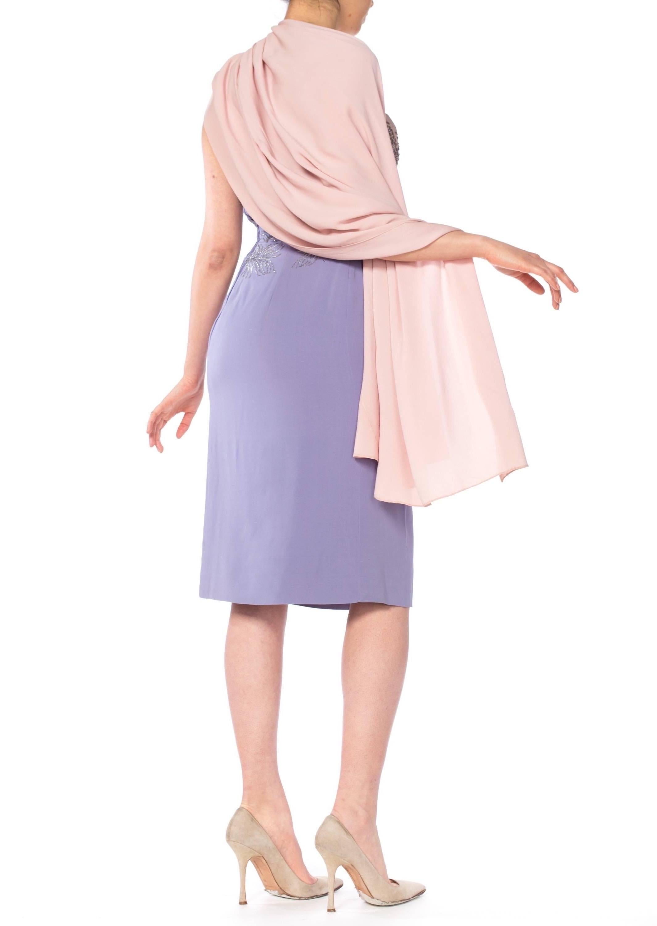 1950S FERCIONI Pink & Purple Haute Couture Silk Beaded One Shoulder Cocktail Dr For Sale 2