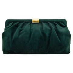 1980s Ferragamo Dunkelgrün Wildleder Rahmen Clutch 