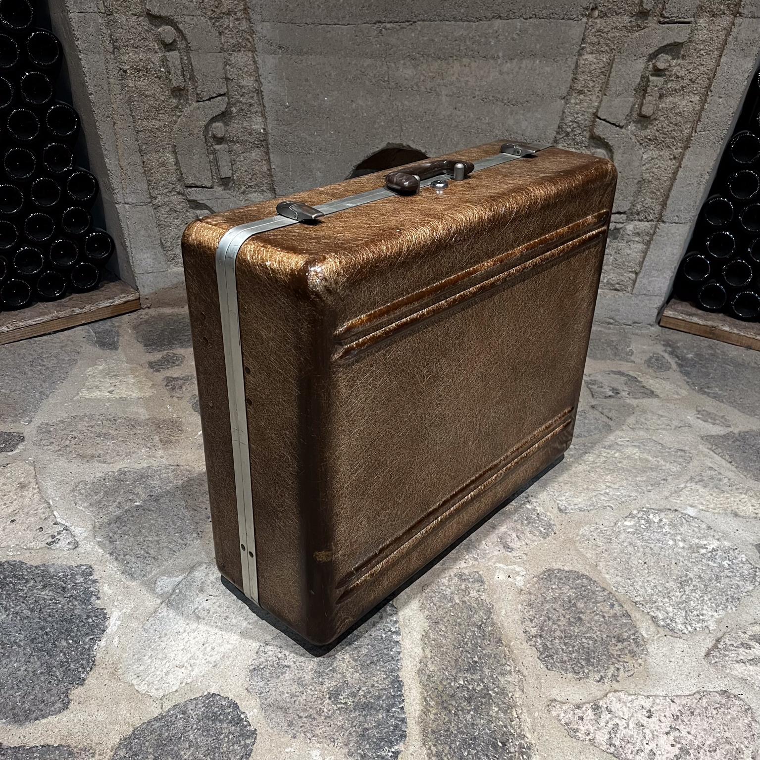 Mid-Century Modern 1950s Fiberglass Luggage Brown Suitcase Hardshell Koch of California
