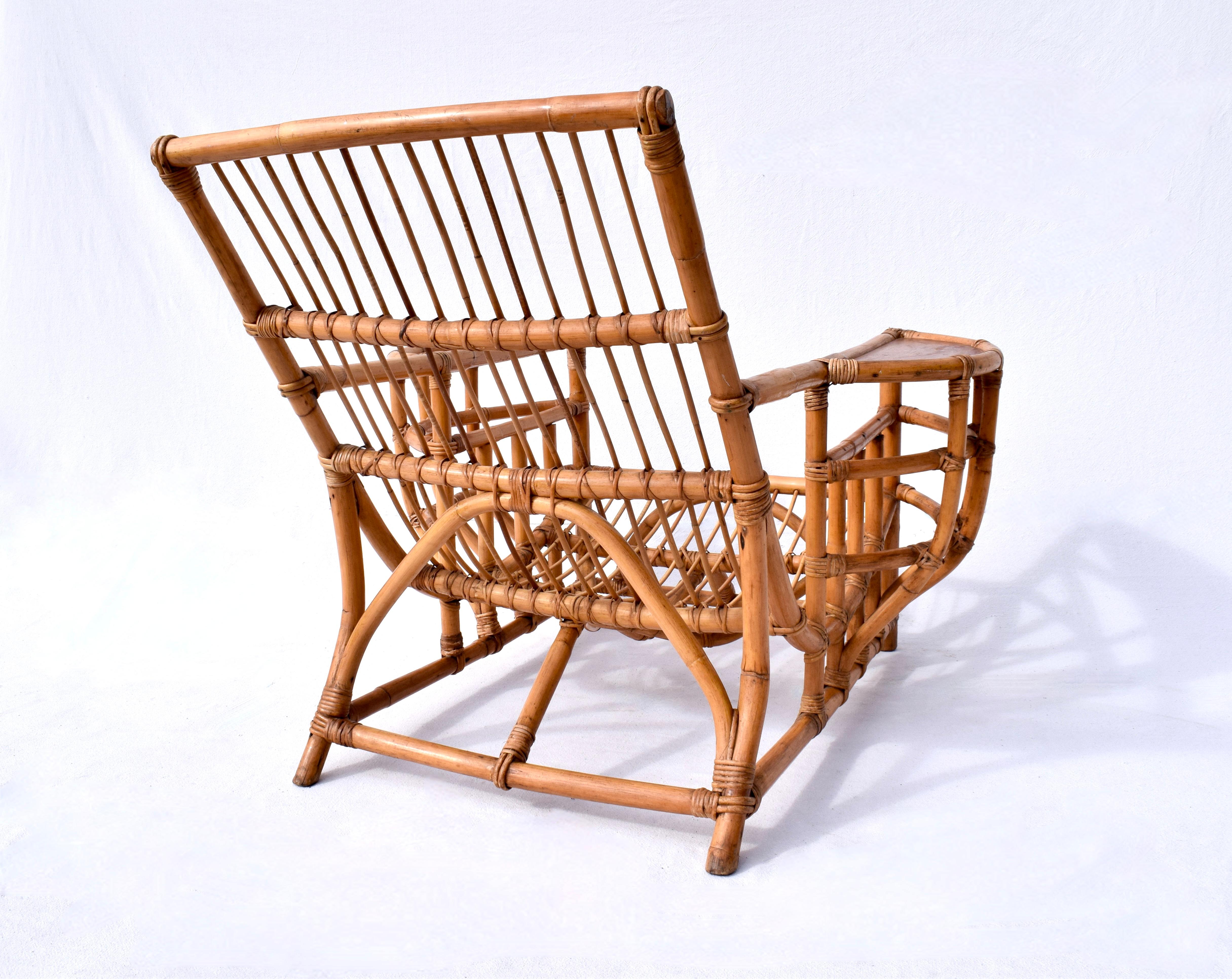 Canvas 1950s Ficks Reed Bamboo Rattan Lounge Chair For Sale