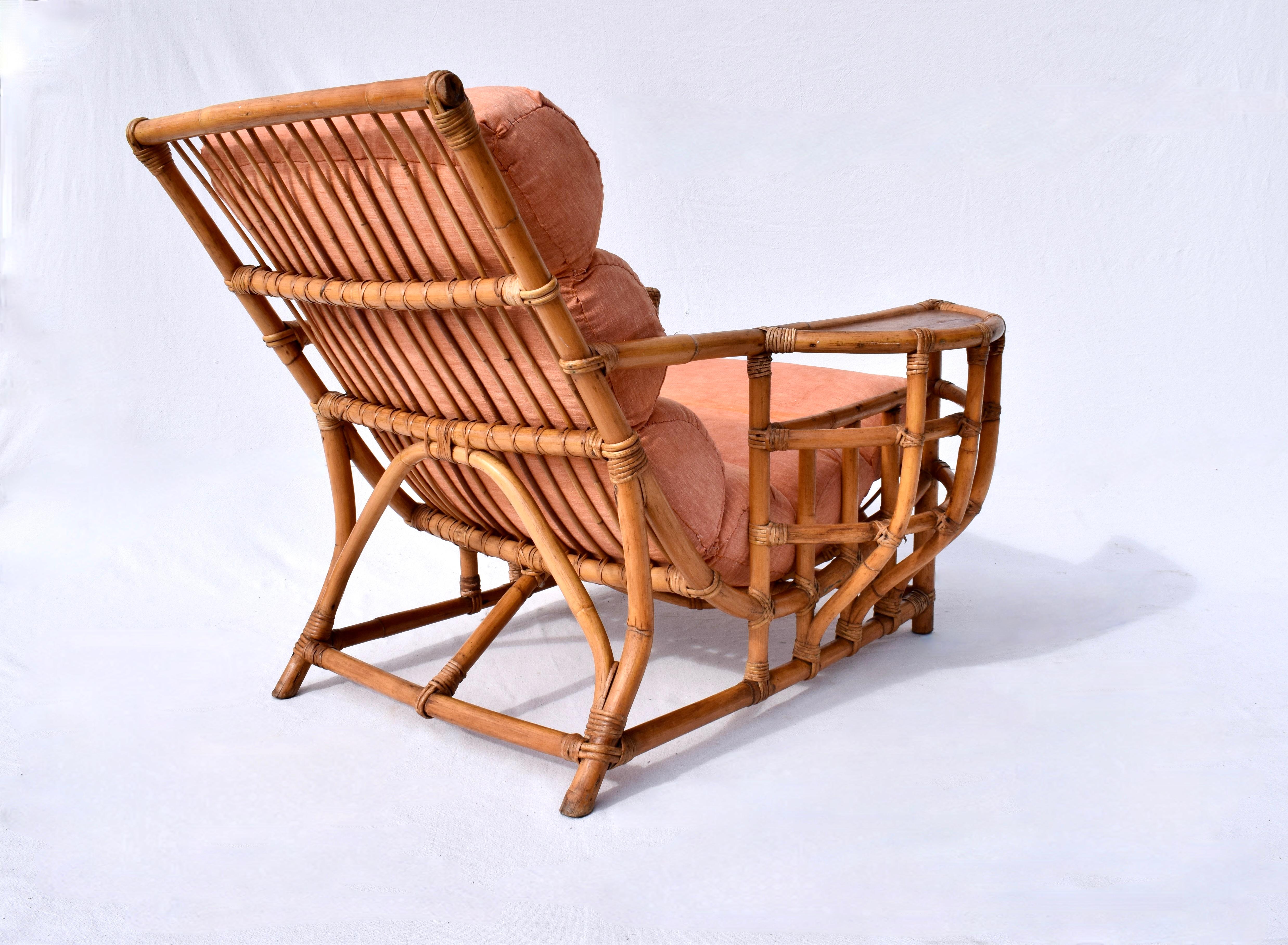 Mid-Century Modern 1950s Ficks Reed Bamboo Rattan Lounge Chair For Sale