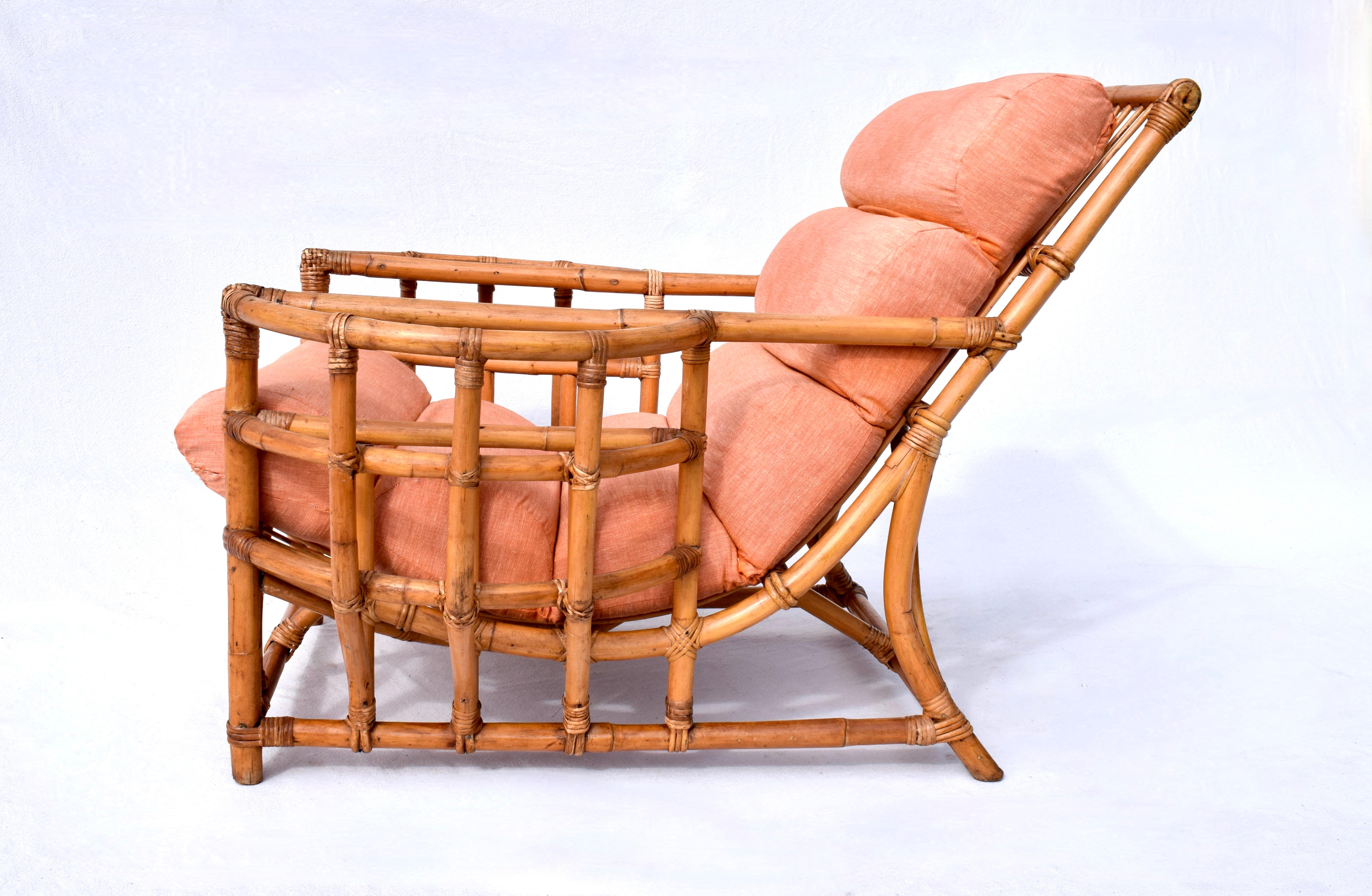 20ième siècle Chaise longue en bambou et rotin Ficks Reed des années 1950 en vente