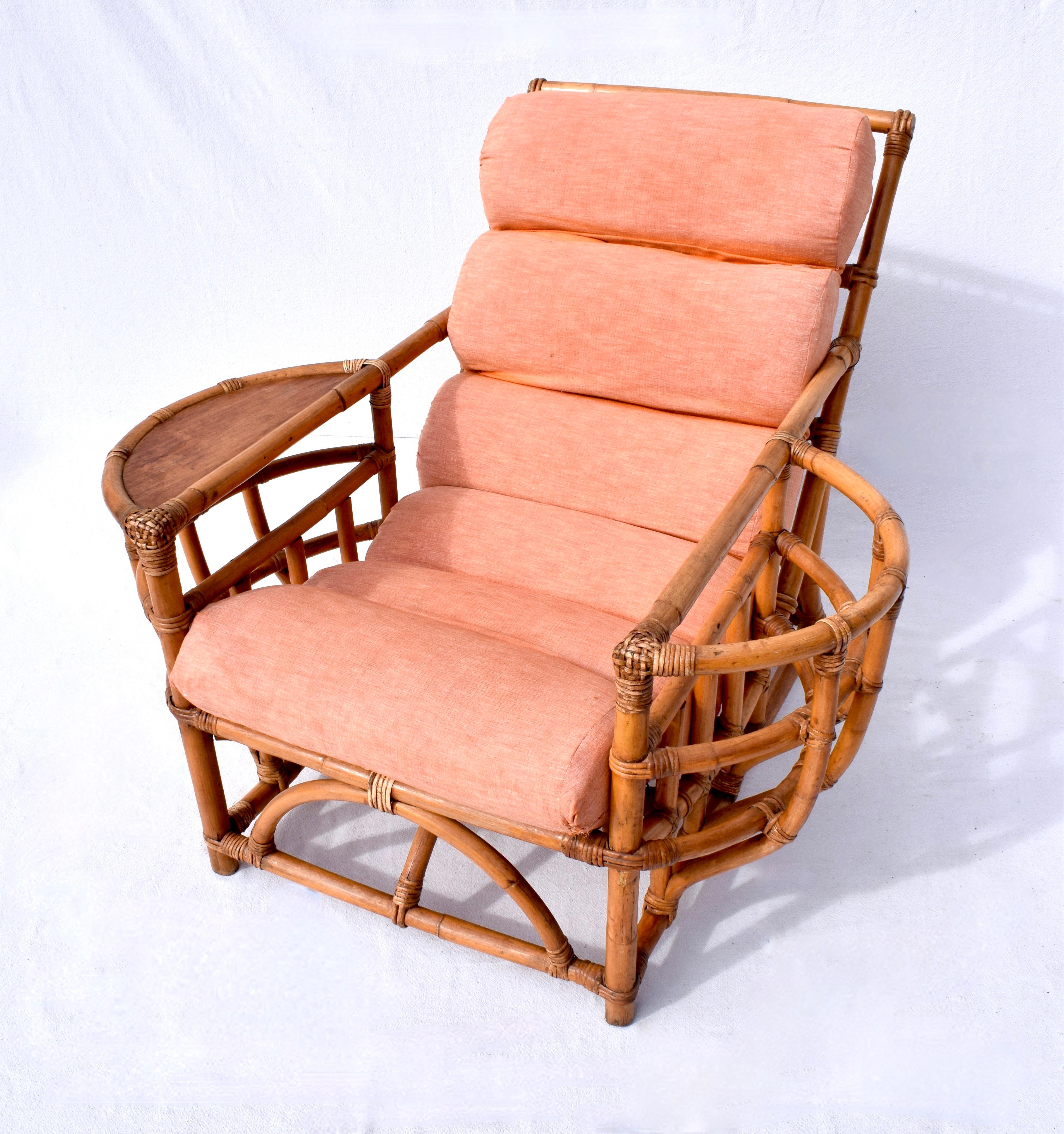 Toile Chaise longue en bambou et rotin Ficks Reed des années 1950 en vente