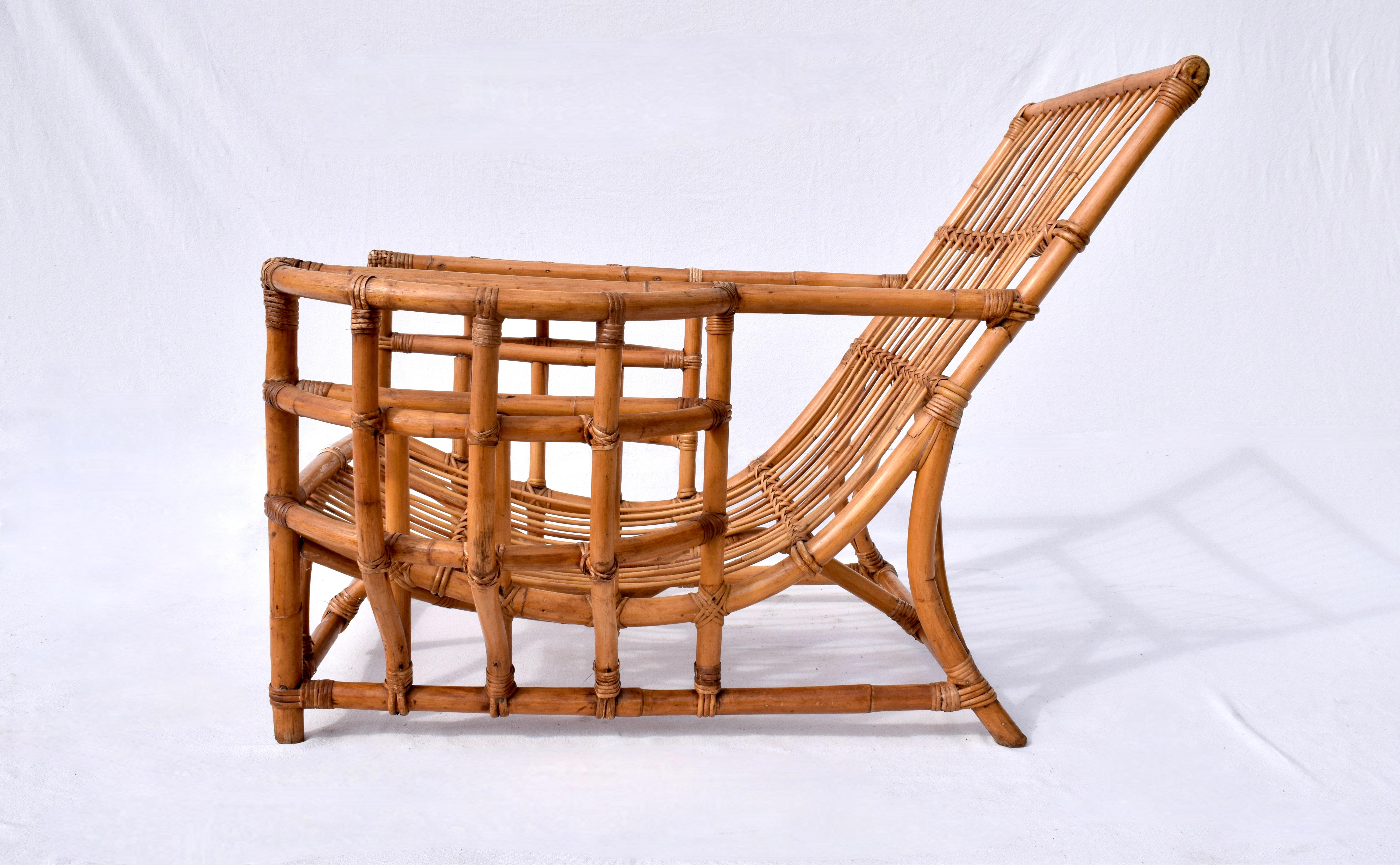 1950s Ficks Reed Bamboo Rattan Lounge Chair In Good Condition For Sale In Southampton, NJ