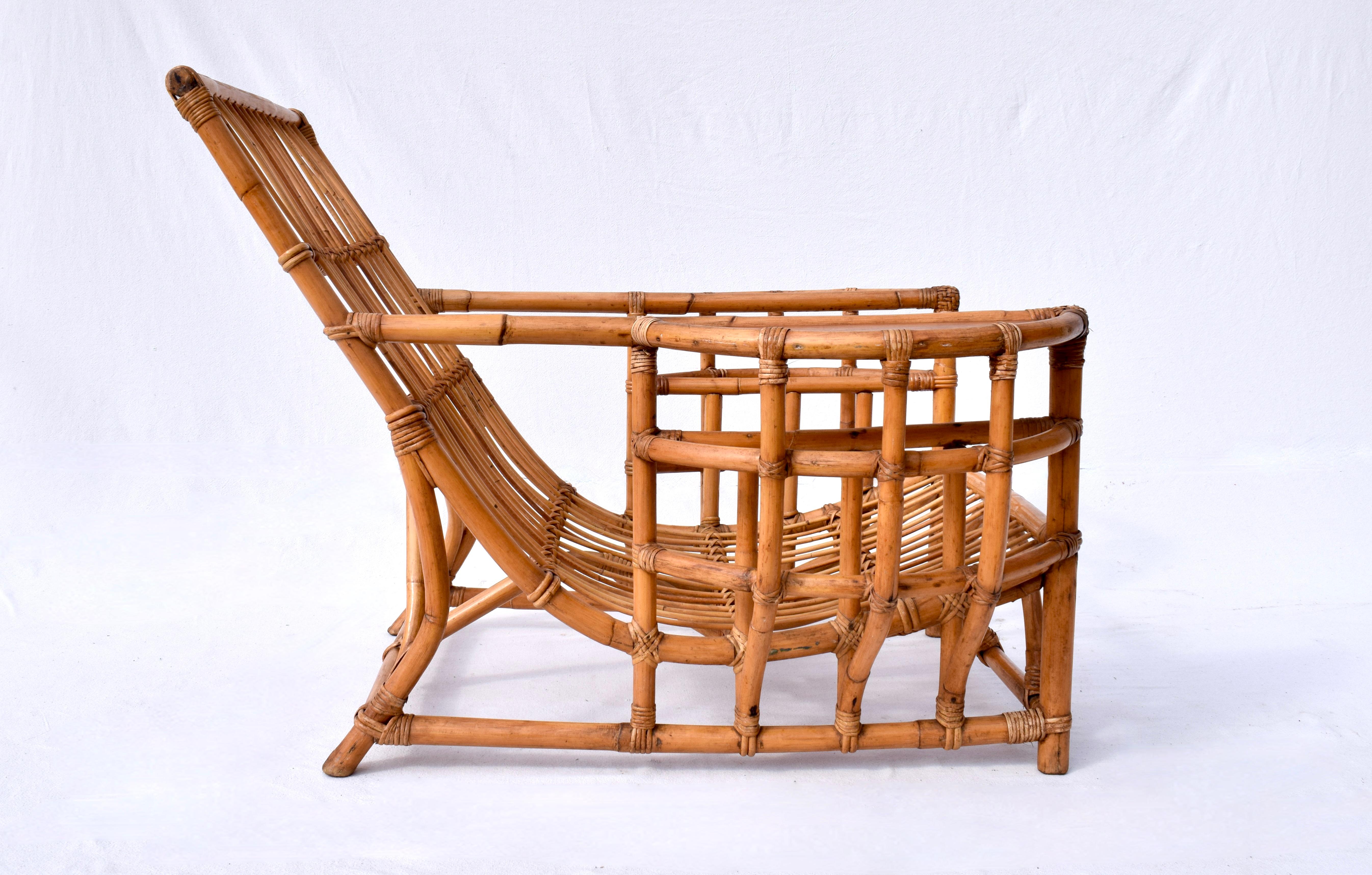 20th Century 1950s Ficks Reed Bamboo Rattan Lounge Chair For Sale