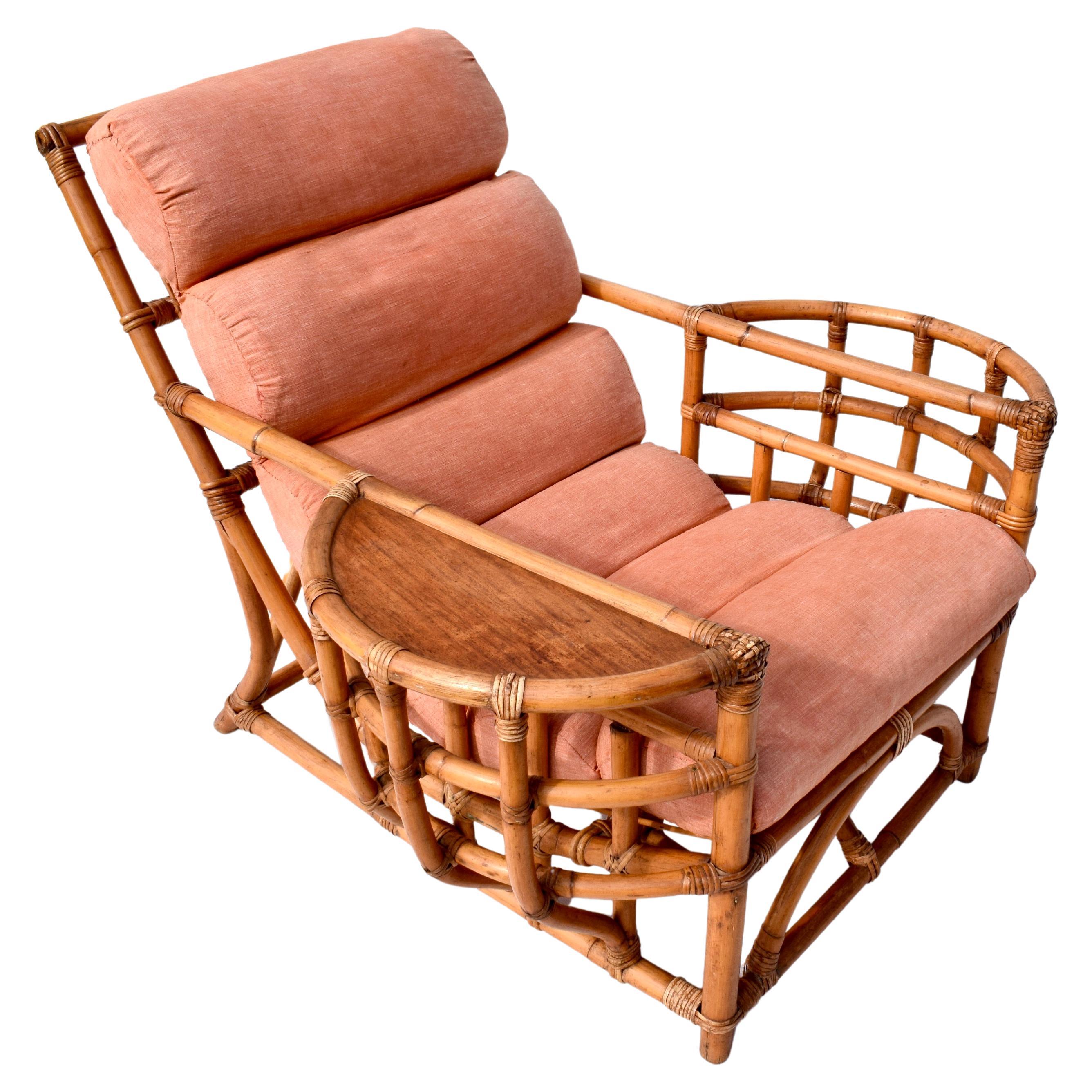 1950s Ficks Reed Bamboo Rattan Lounge Chair For Sale
