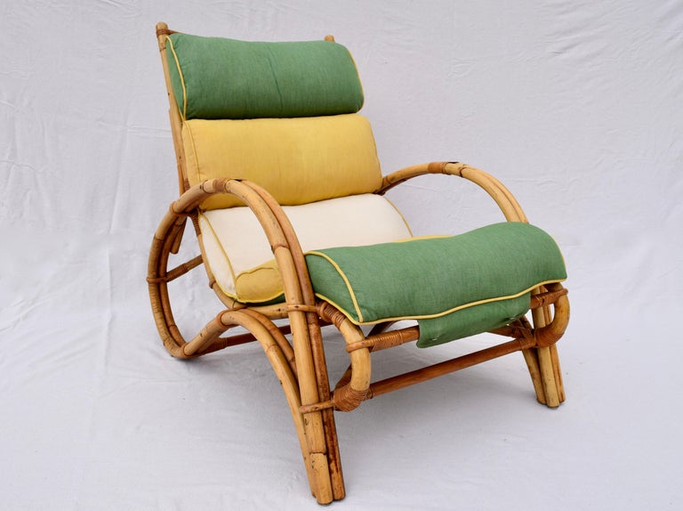 1950s Ficks Reed Rattan Chair and Ottoman at 1stDibs