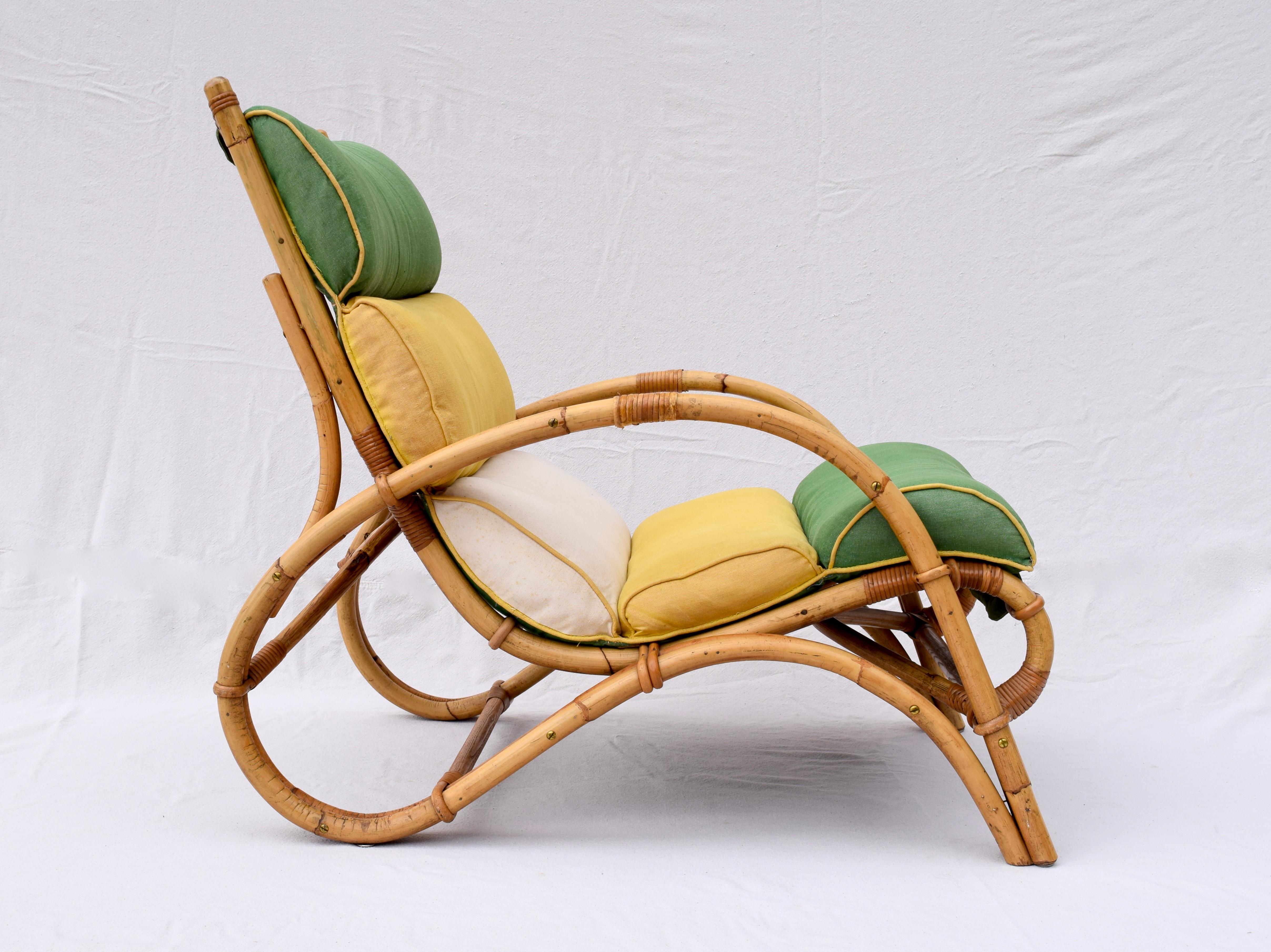 Mid-Century Modern 1950s Ficks Reed Rattan Chair and Ottoman