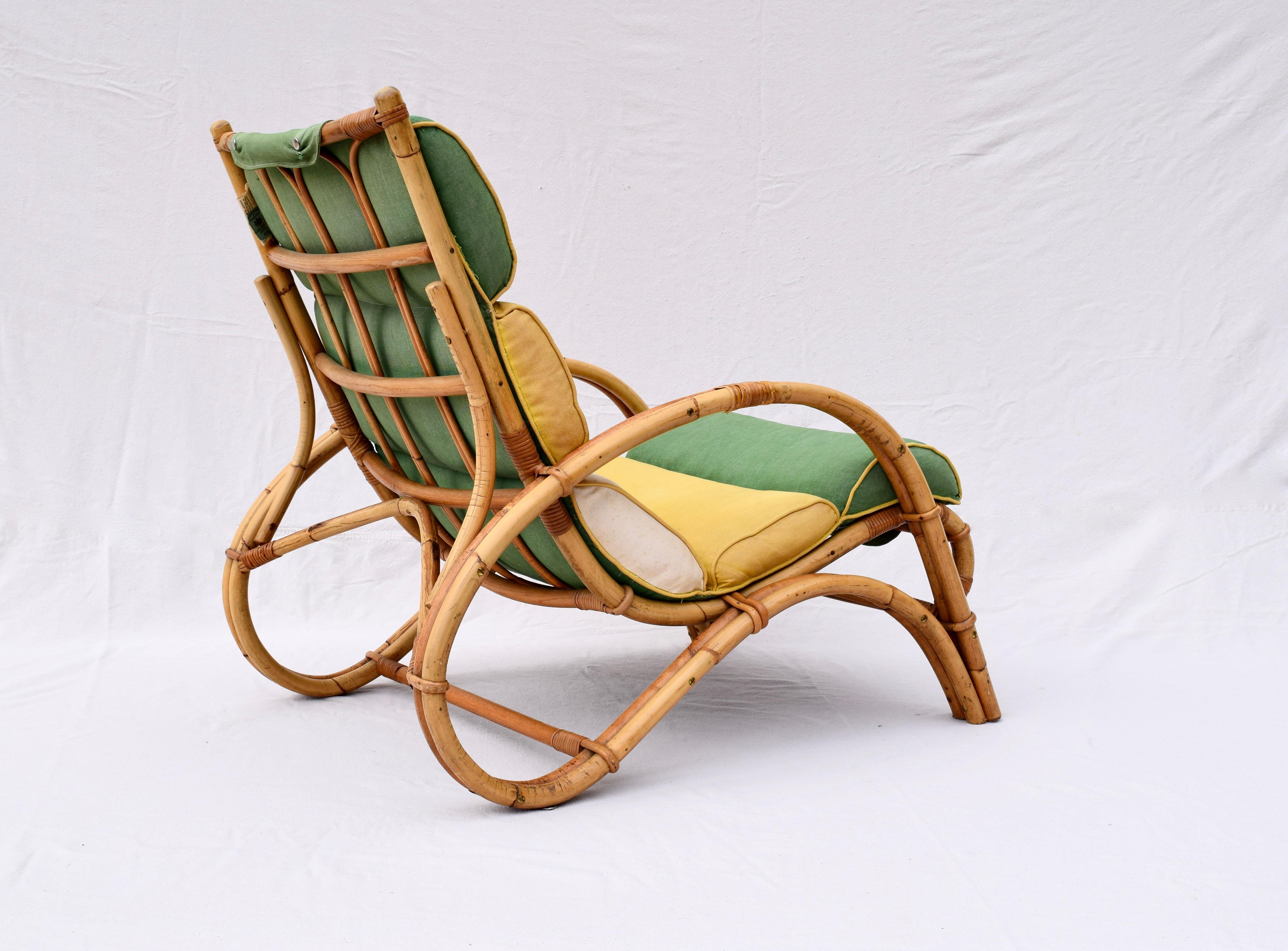 American 1950s Ficks Reed Rattan Chair and Ottoman