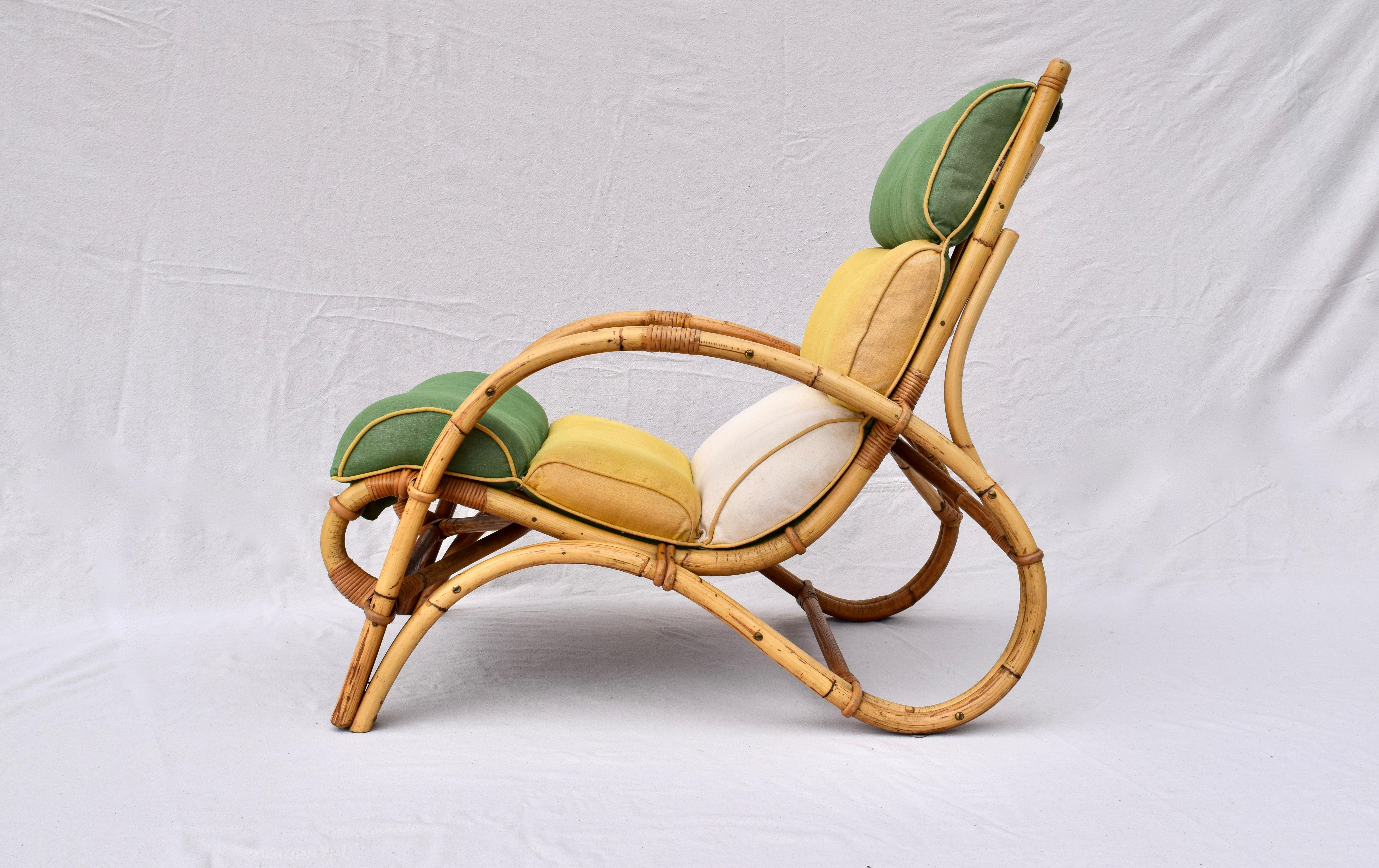 Mid-20th Century 1950s Ficks Reed Rattan Chair and Ottoman