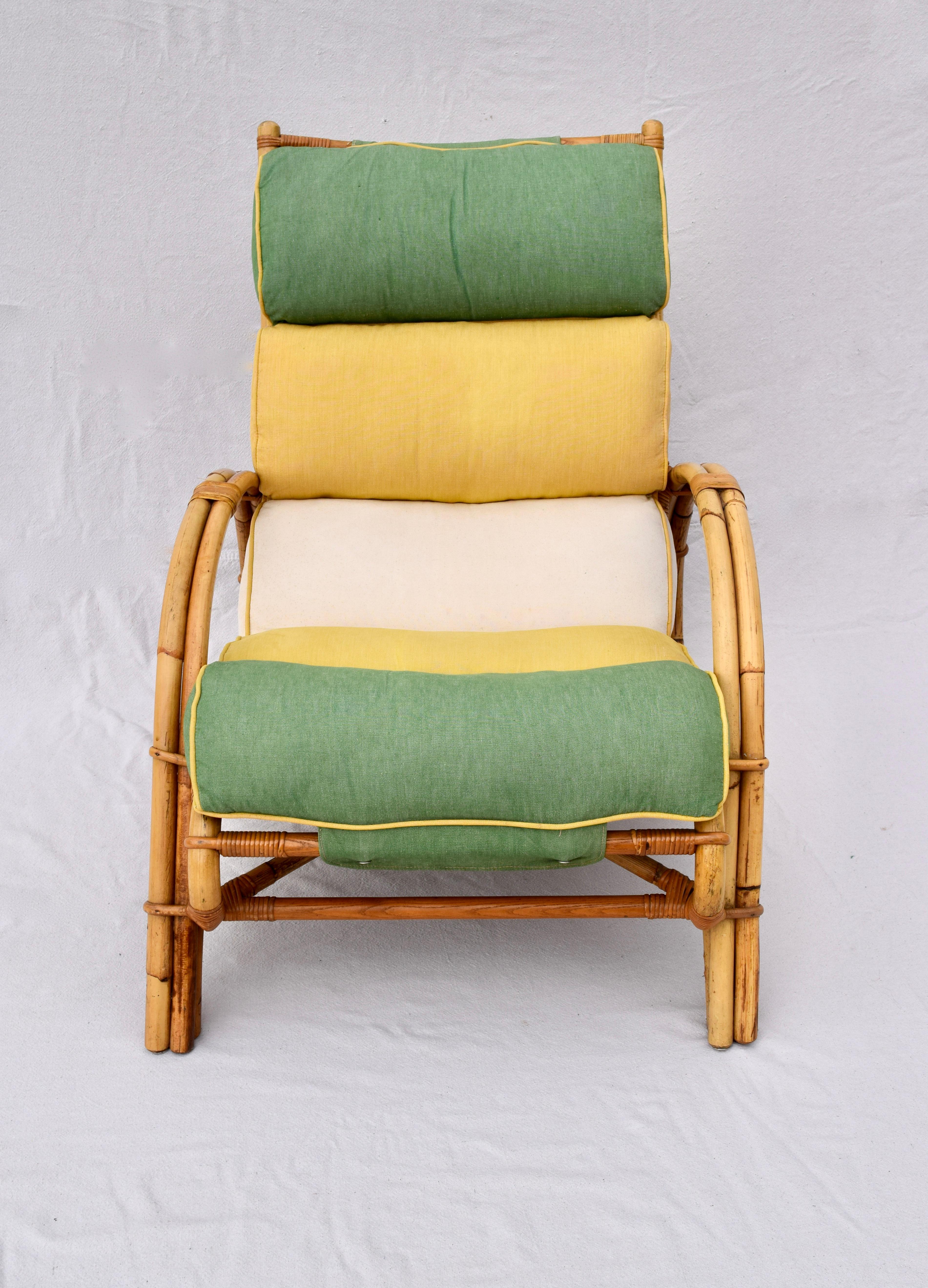 1950s Ficks Reed Rattan Chair and Ottoman 1