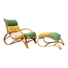 1950s Ficks Reed Rattan Chair and Ottoman