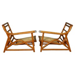 1950er Ficks Reed Rattan Split Settee oder Lounge Stühle