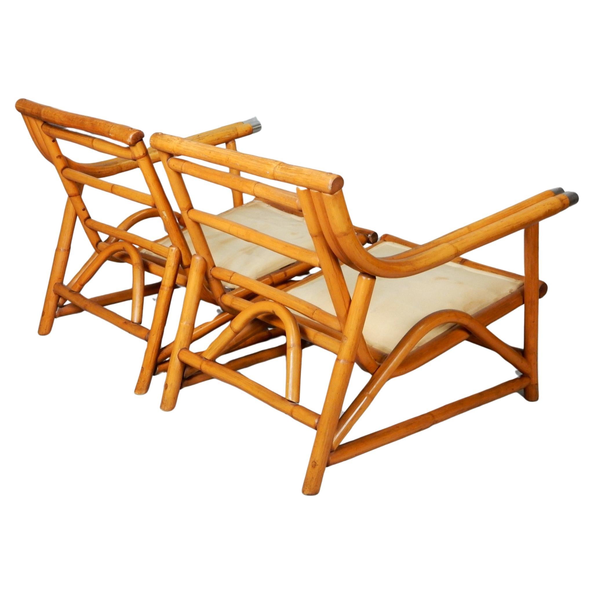 Art Deco 1950's Ficks Reed Rattan Split Settee or Lounge Chairs  For Sale