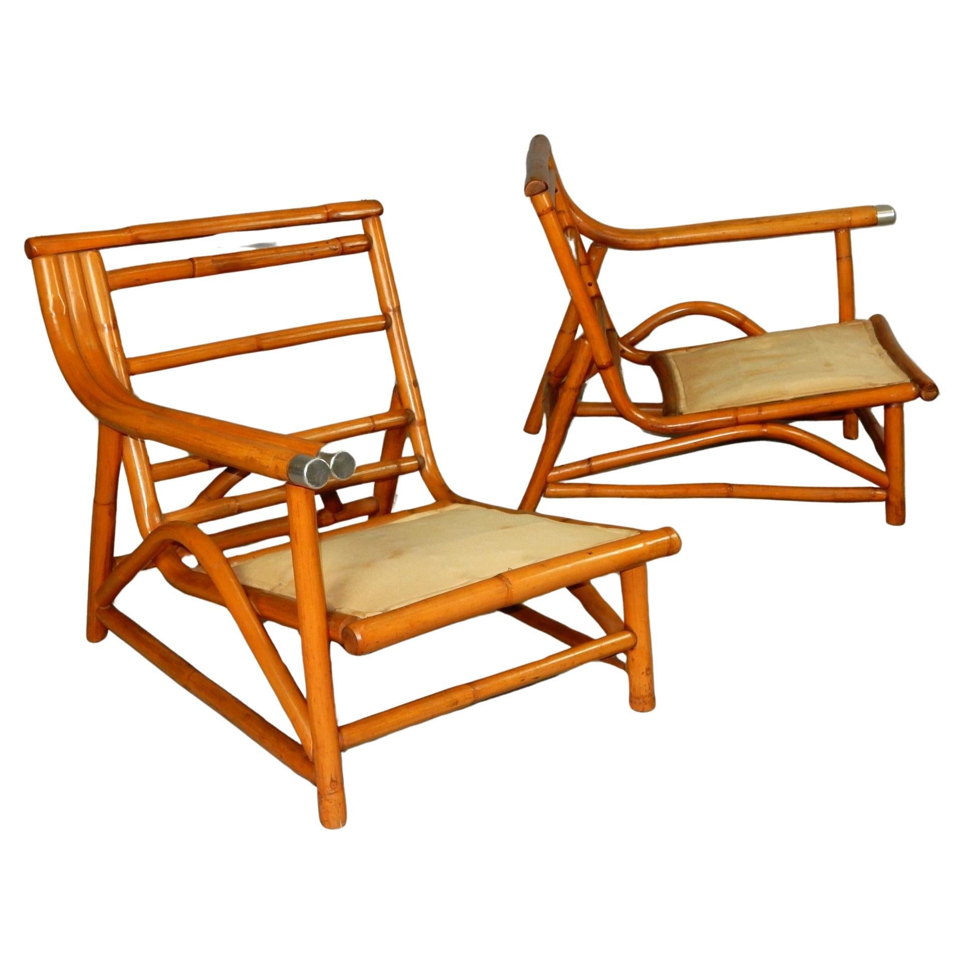 20th Century 1950's Ficks Reed Rattan Split Settee or Lounge Chairs  For Sale