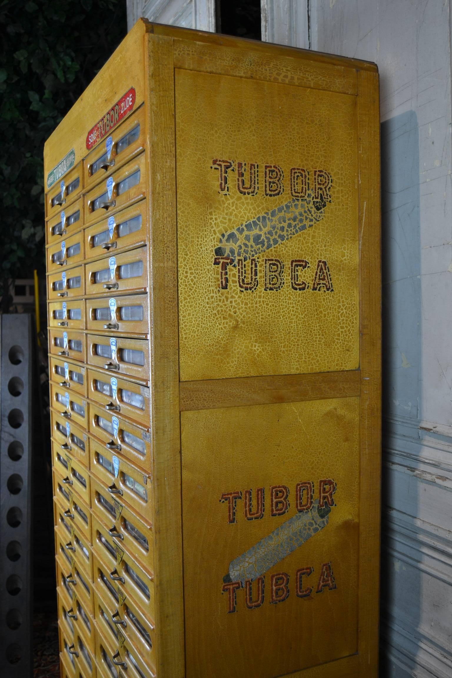 Mid-Century Modern 1950s Filled Haberdashery Cabinet Tubor, Tubca with 36 Drawers