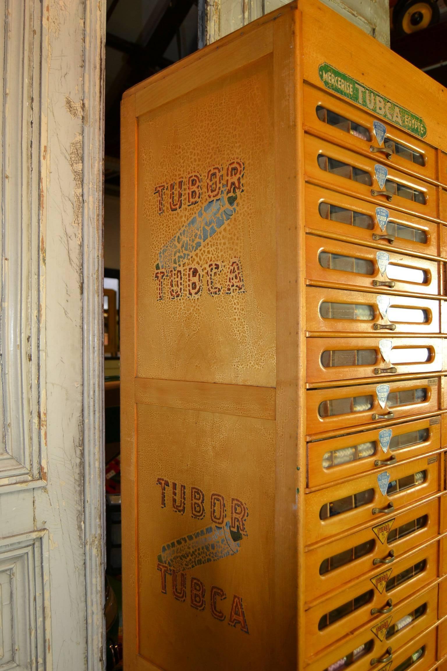 Belgian 1950s Filled Haberdashery Cabinet Tubor, Tubca with 36 Drawers