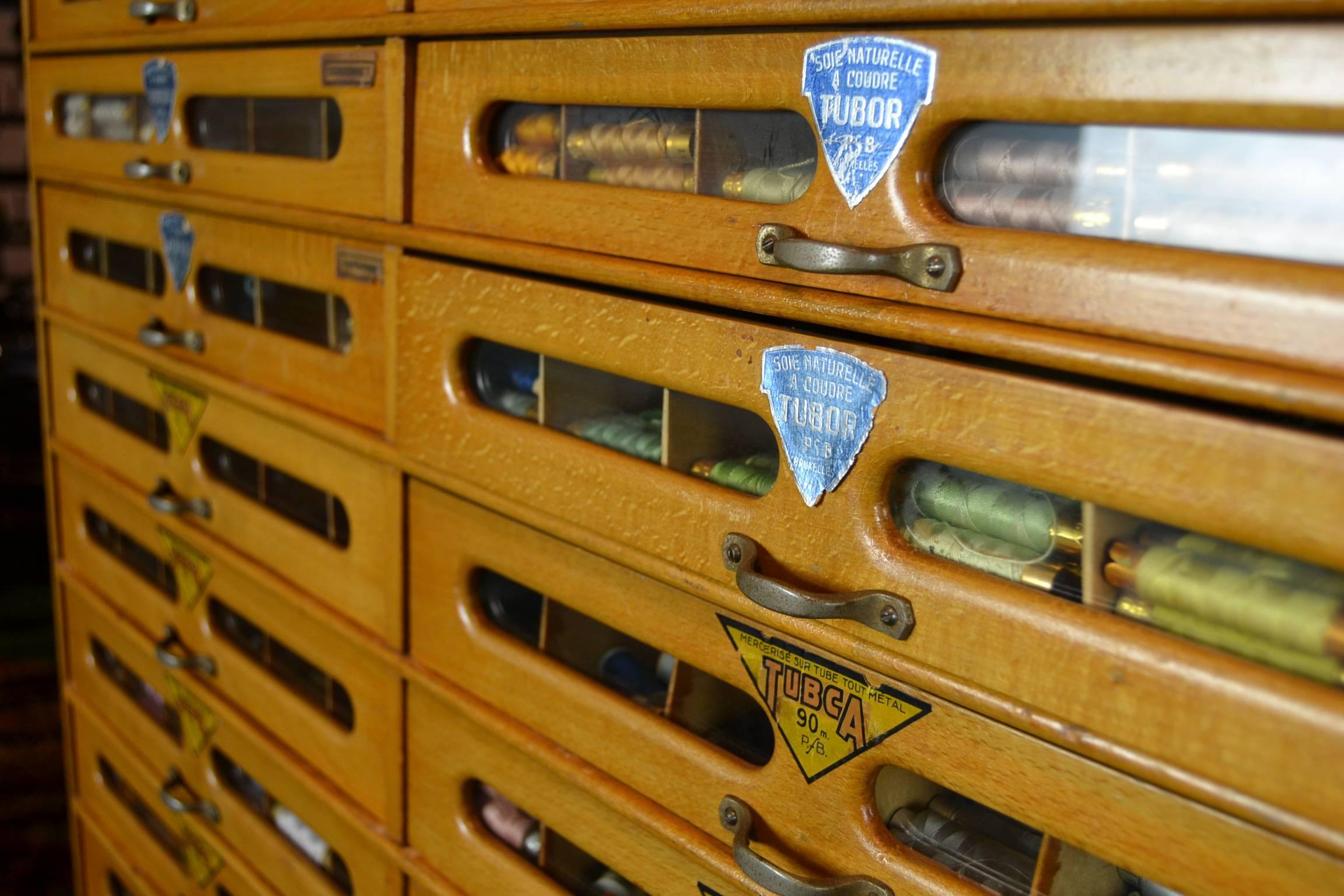 1950s Filled Haberdashery Cabinet Tubor, Tubca with 36 Drawers In Good Condition In Antwerp, BE