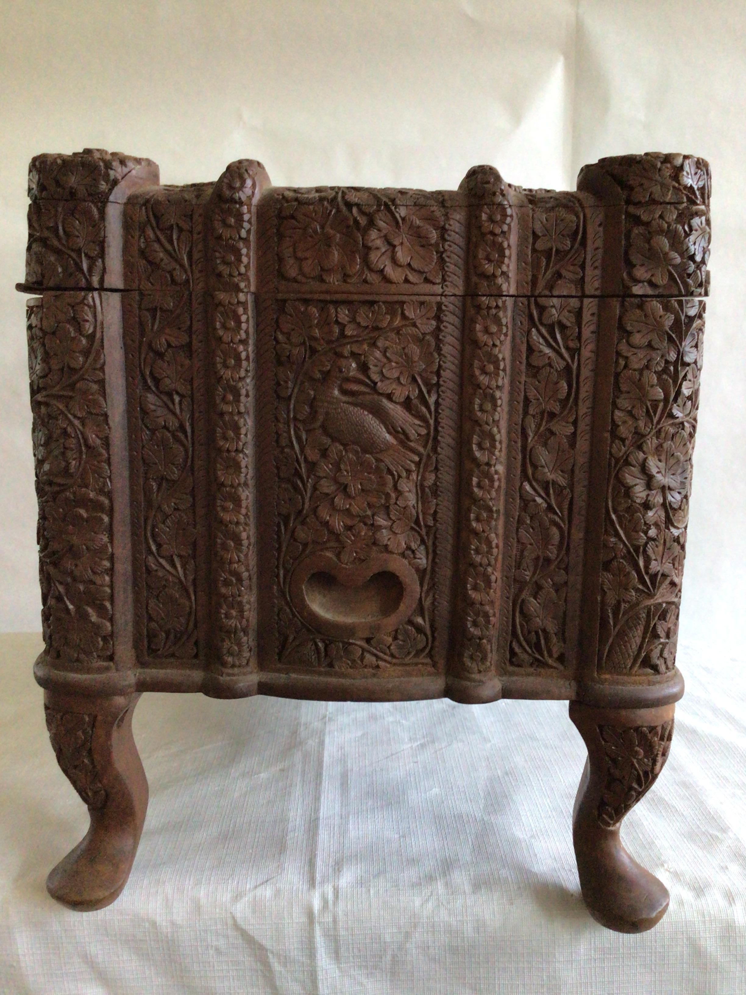 1950s Fine And Densely Carved Anglo-Indian Style Box In Good Condition For Sale In Tarrytown, NY