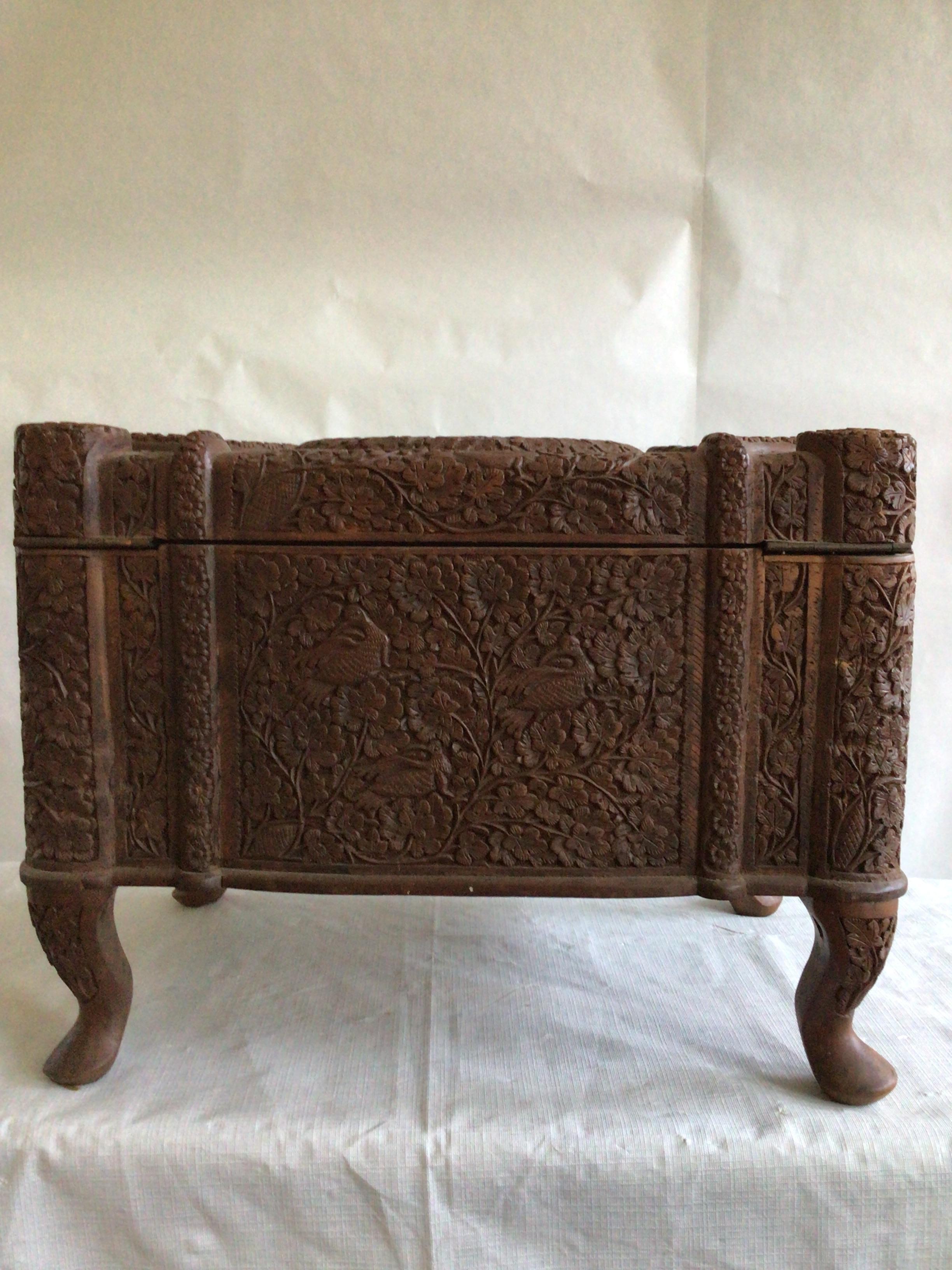 Mid-20th Century 1950s Fine And Densely Carved Anglo-Indian Style Box For Sale