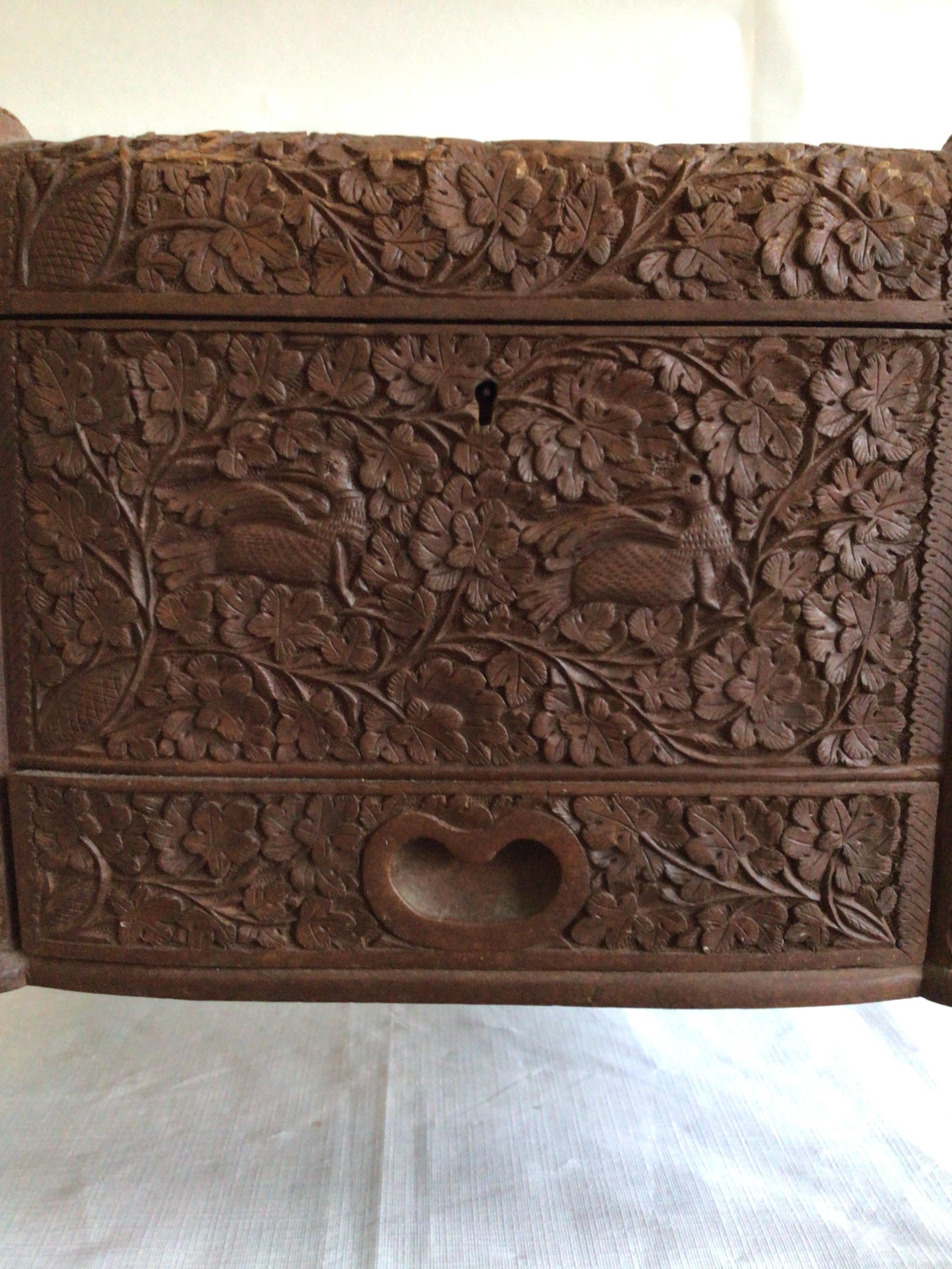 Wood 1950s Fine And Densely Carved Anglo-Indian Style Box For Sale