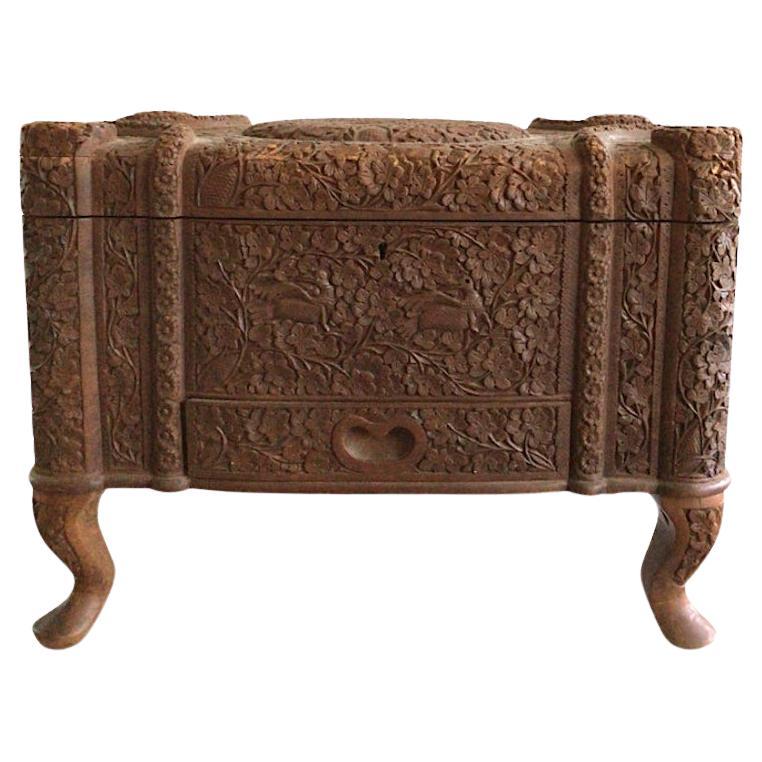 1950s Fine And Densely Carved Anglo-Indian Style Box For Sale