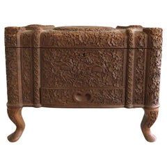 Vintage 1950s Fine And Densely Carved Anglo-Indian Style Box